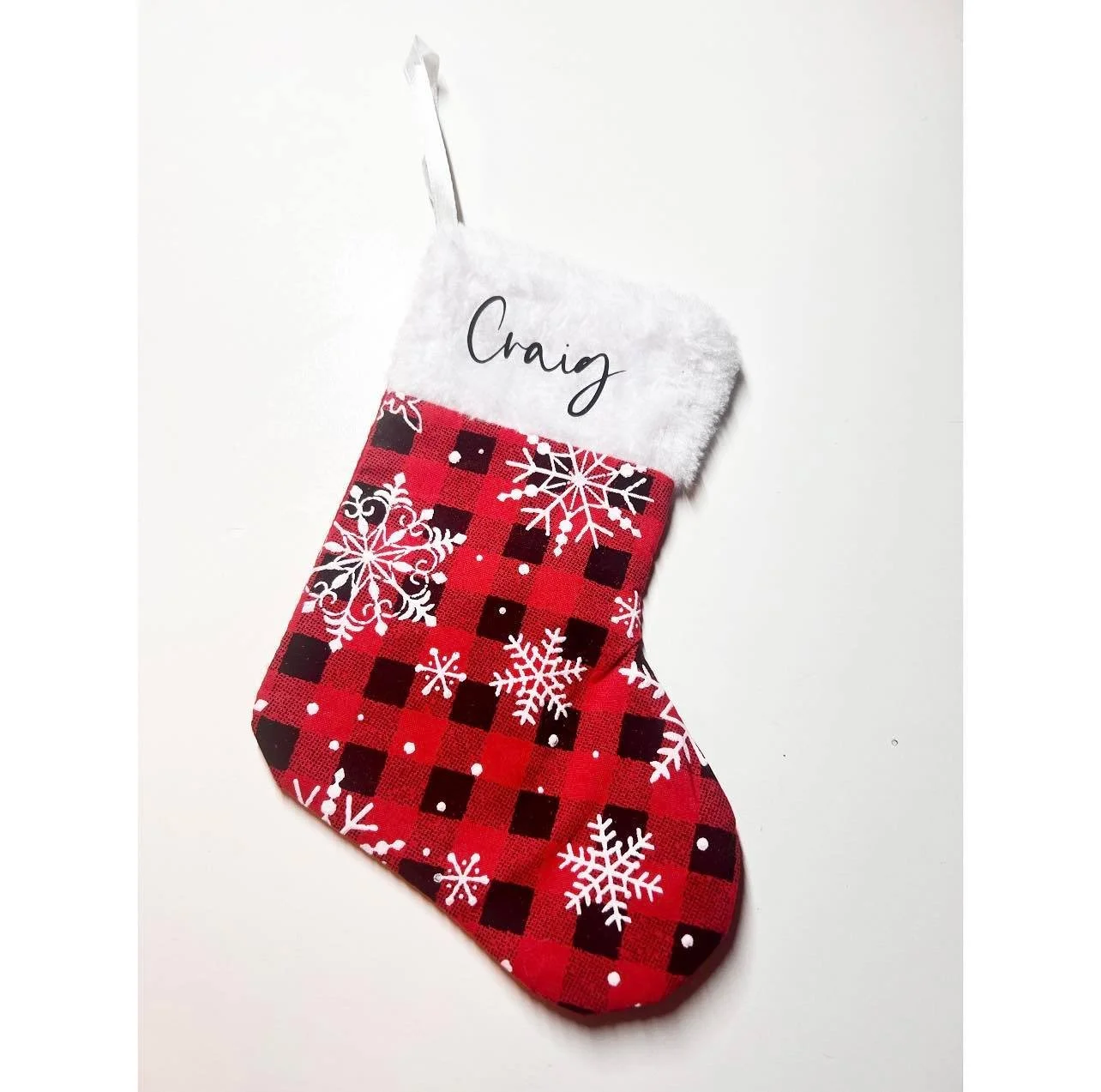 Christmas Stockings, Red and Black Check Personalied.jpg