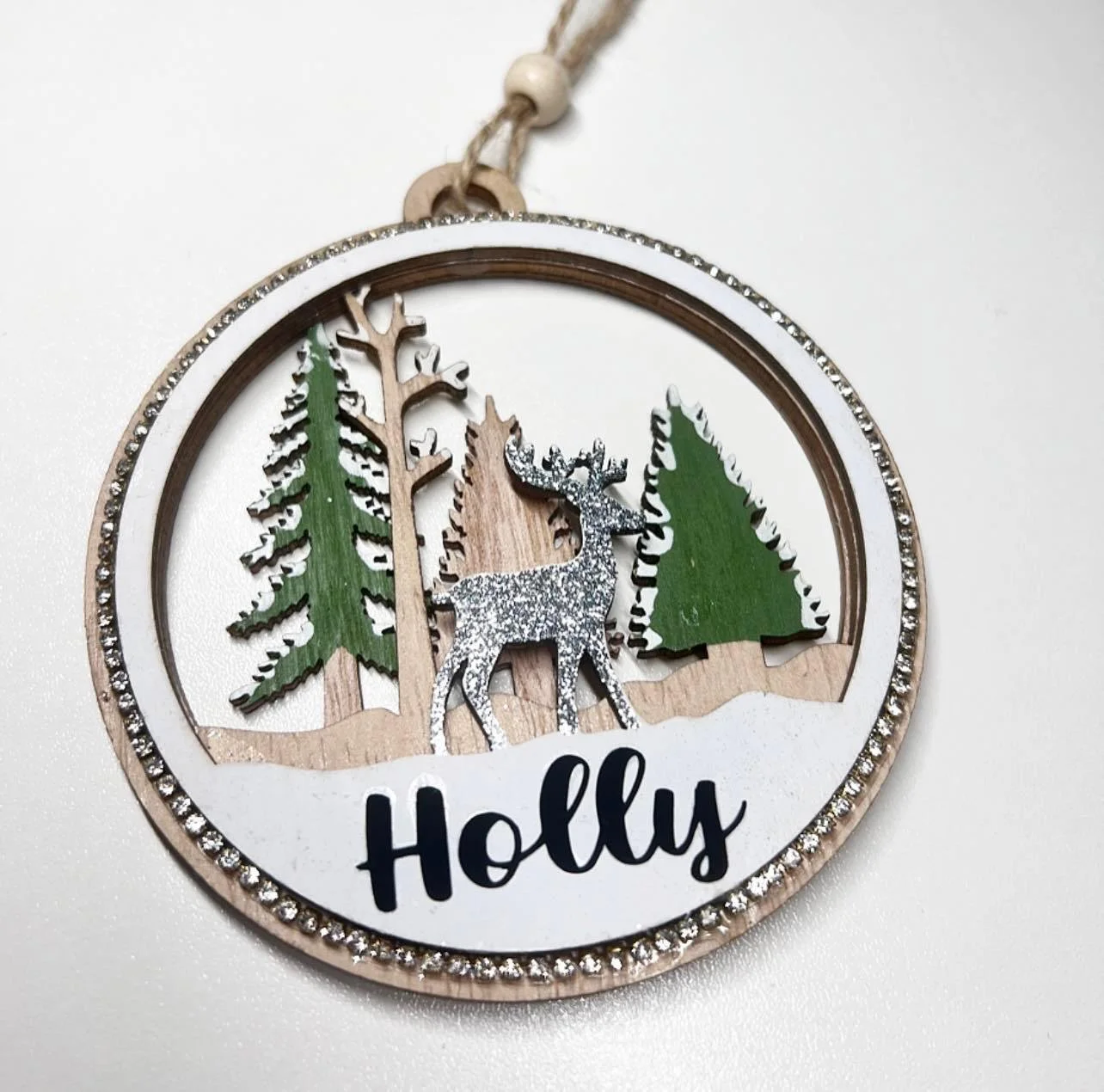 Personalised christmas decoration with wooden reindeer.jpg