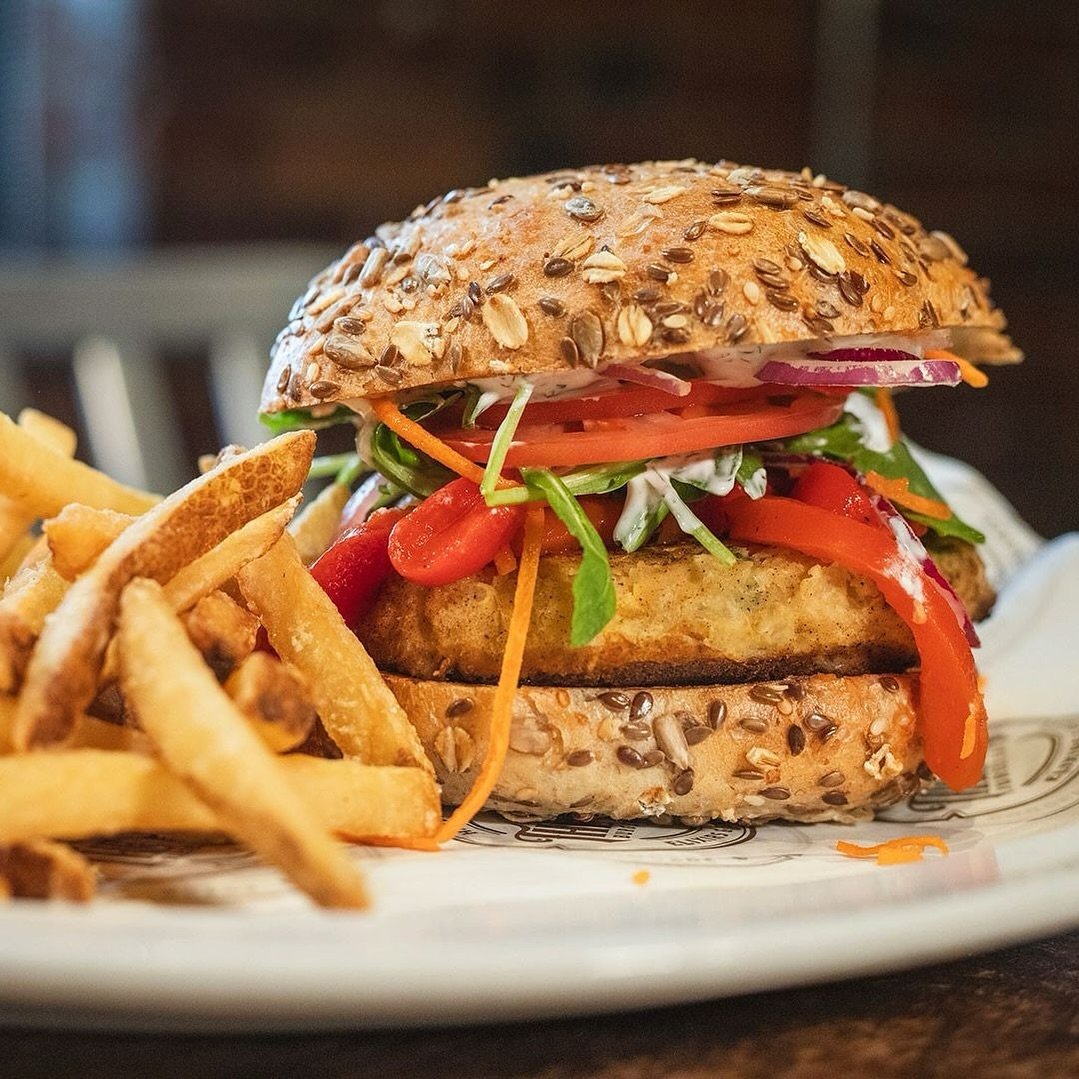 If the Green Acre looks a little different to you lately, that&rsquo;s because it is! ⁠
⁠
Try our NEW house veggie patty with dill sour cream, arugula, roasted red pepper, onion, and feta served on a delicious grahamka roll. Available at all location