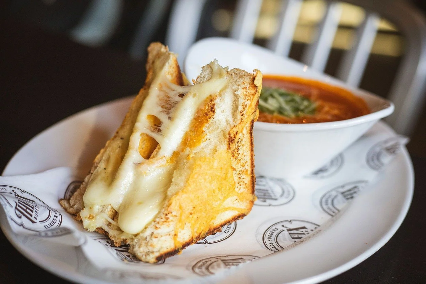 On nights like these...🥶⁠
⁠
The Richie Rich Grilled Cheese⁠ 💸 Swiss, American, truffle cheddar, parmesan crust, served with tomato soup with a pesto drizzle⁠
⁠
Now in Worcester for a limited time!
