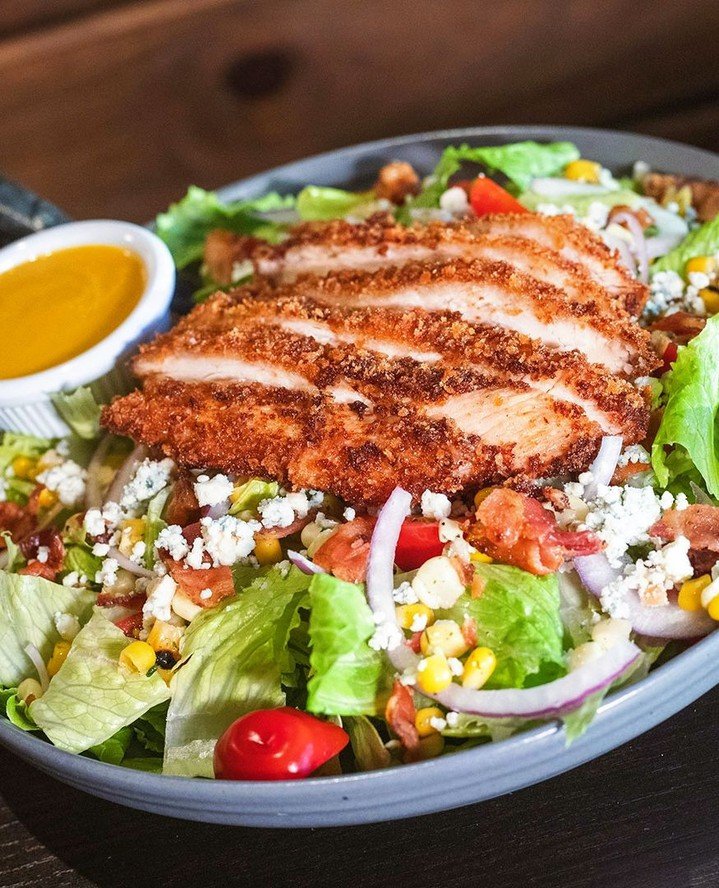 Ever crave a salad? You will now.⁠
⁠
The Fix Cobb, always available in Worcester and Marlborough.⁠
⁠
Panko fried chicken breast, romaine, hard cooked egg, onion, tomato, corn mix, bacon, bleu cheese, honey mustard dressing