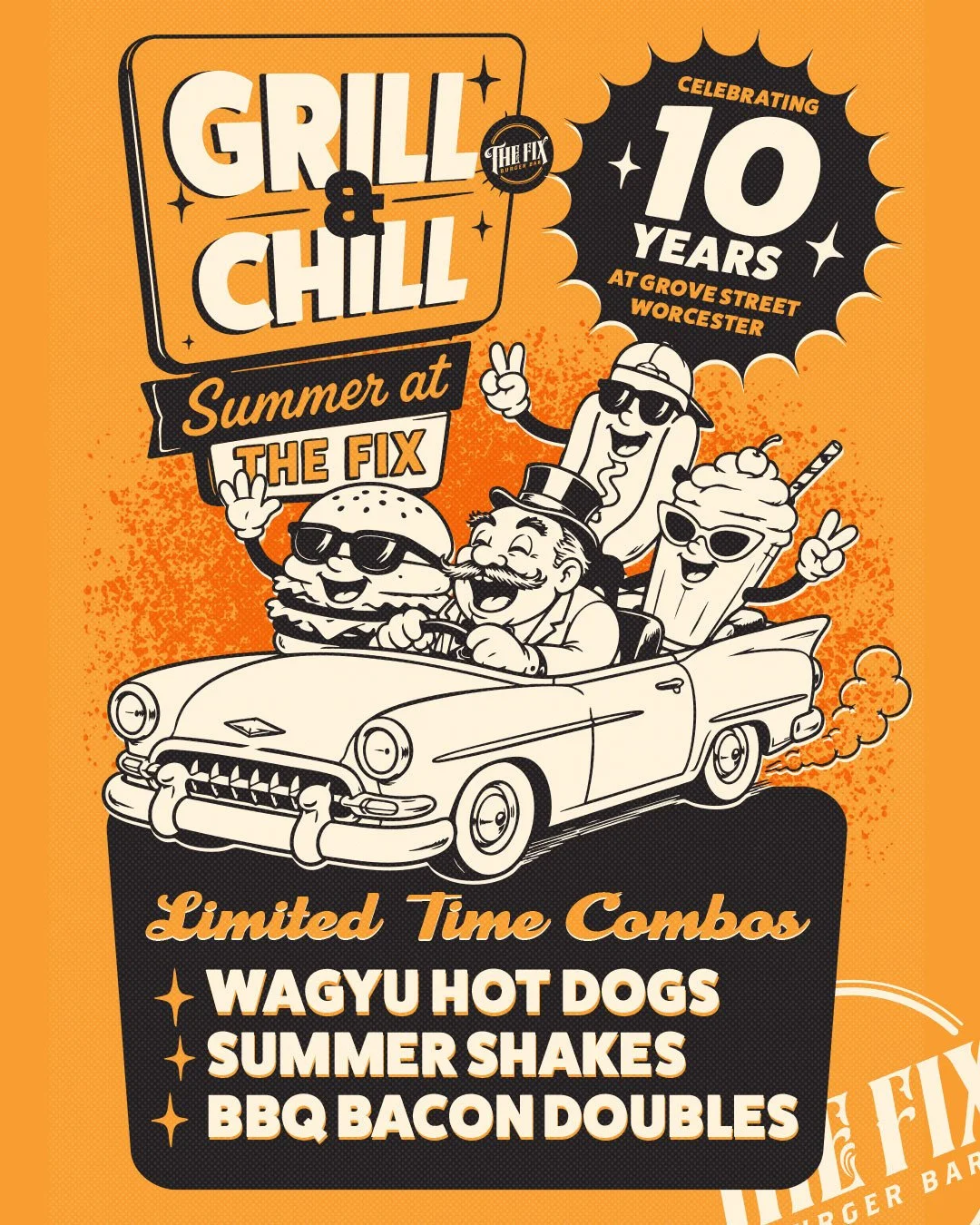 Roll the windows down. Turn the music up. Summer lives here.⁠
⁠
Starting today at 4pm, we're kicking off our 10-Year Anniversary Celebration with our new Grill &amp; Chill menu featuring summer shakes, dirty sodas, wagyu dogs, and a few specials buil