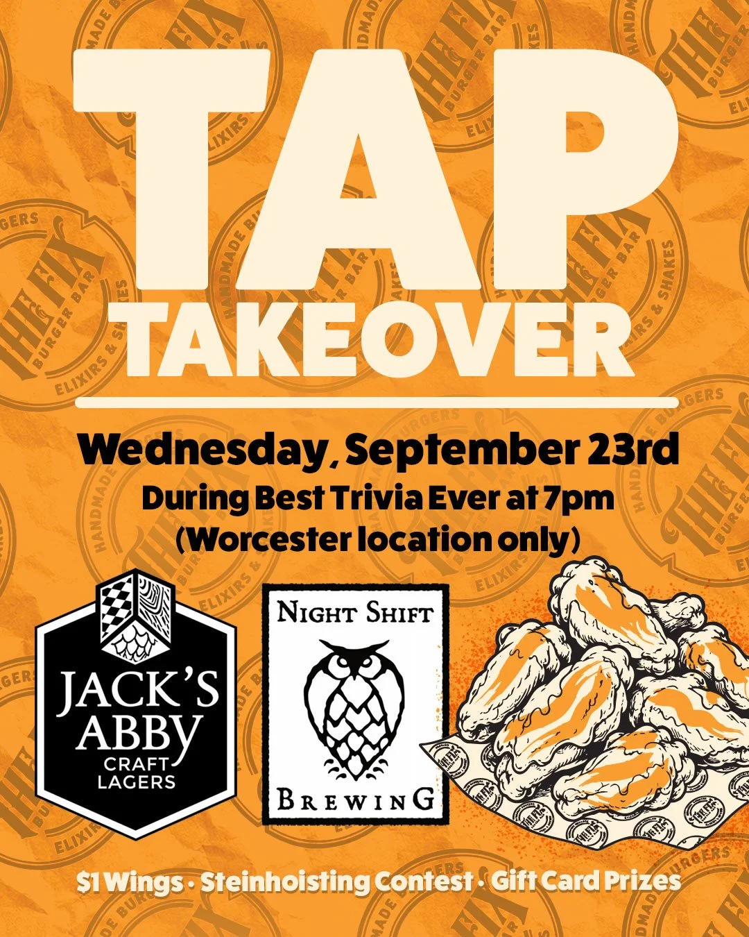 Join us at The Fix Worcester on September 23rd at 7PM for a Tap Takeover with Jack&rsquo;s Abby + Night Shift, happening alongside BEST TRIVIA EVER.⁠
⁠
On tap:⁠
🍺 Jack&rsquo;s Abby House Lager⁠
🍺 Jack&rsquo;s Abby Copper Legend⁠
🍺 Night Shift Pump