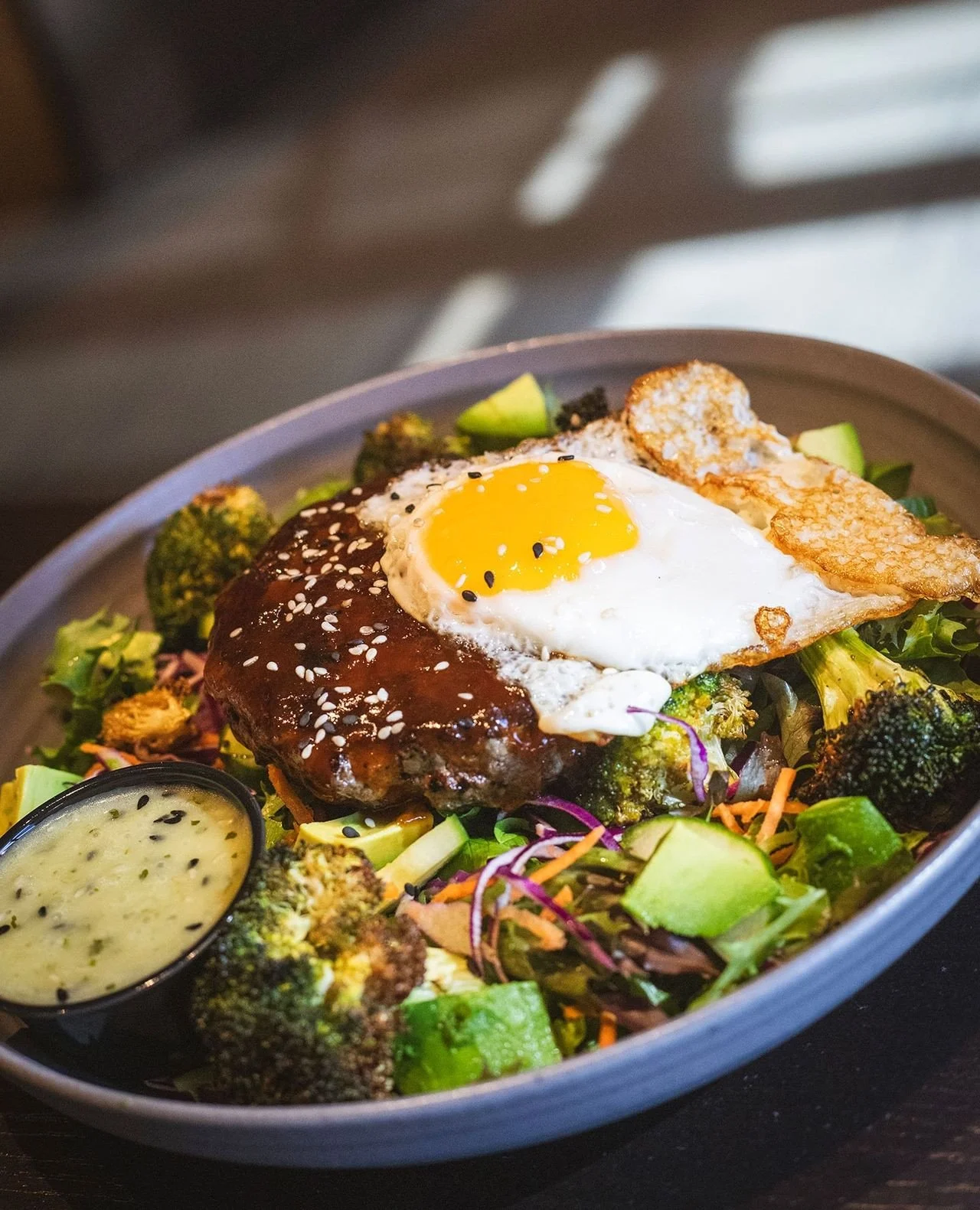A little Seoul in your bowl.⁠
⁠
The Bowl-gogi is bringing some serious flavor to The Fix Worcester. A juicy wagyu patty coated in gochujang glaze, served with broccoli, avocado, carrots, cabbage, cucumber, and a fried egg, all finished with toasted s