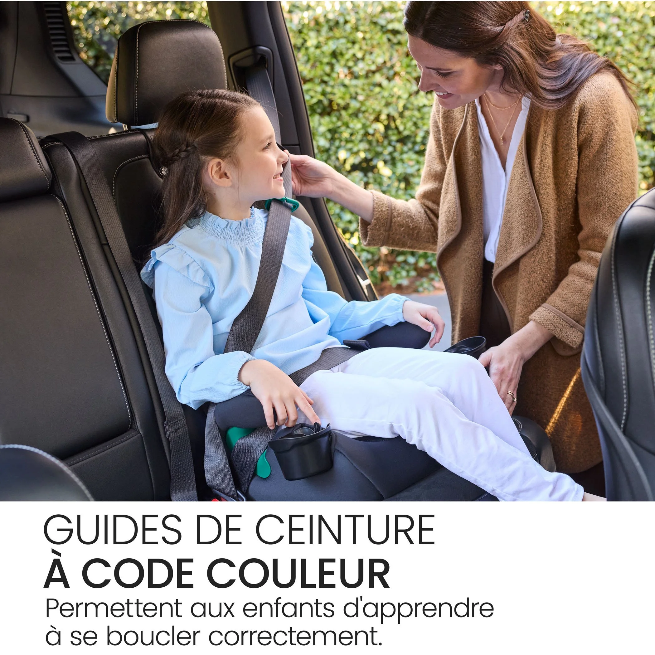 Guides de ceinture à code couleur.   Permettent aux enfants d'apprendre à se boucler correctement. 