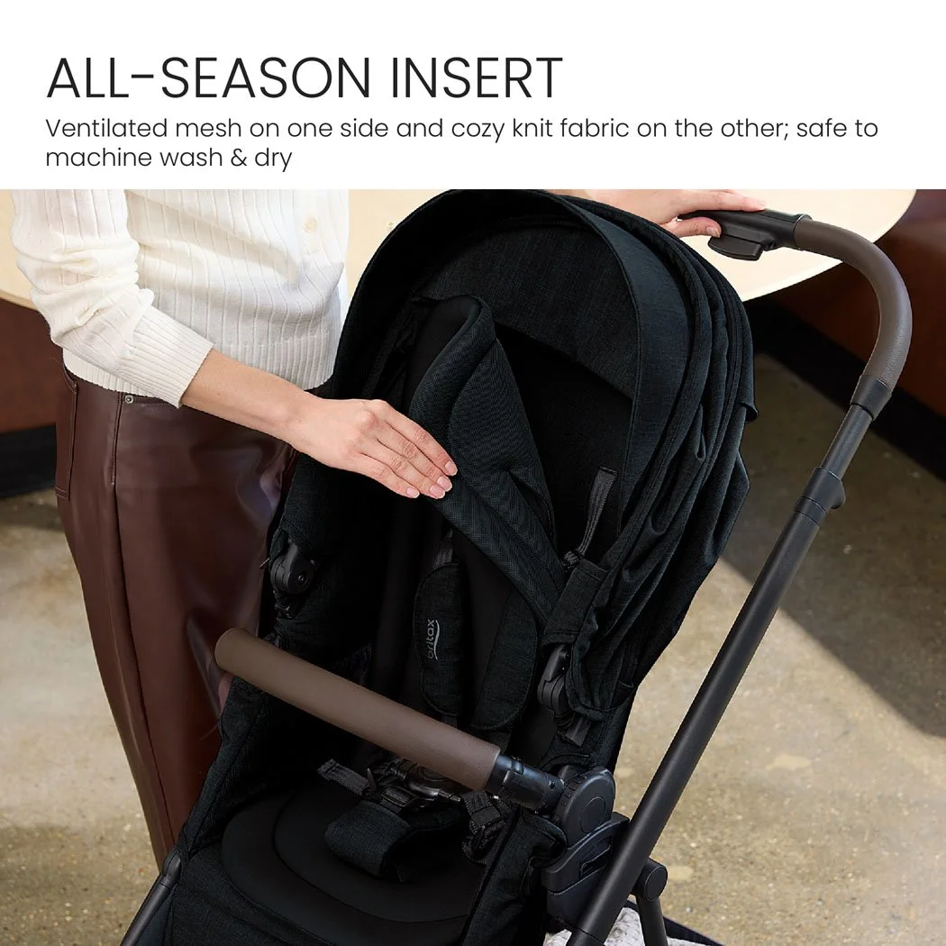 All-season insert. Ventilated mesh on one side and cozy knit fabric on the other; safe to machine wash and dry.