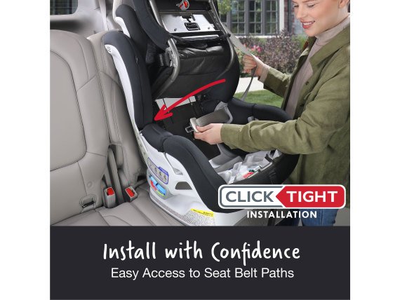 Woman installing boulevard clicktight carseat with clicktight installation (Copy)