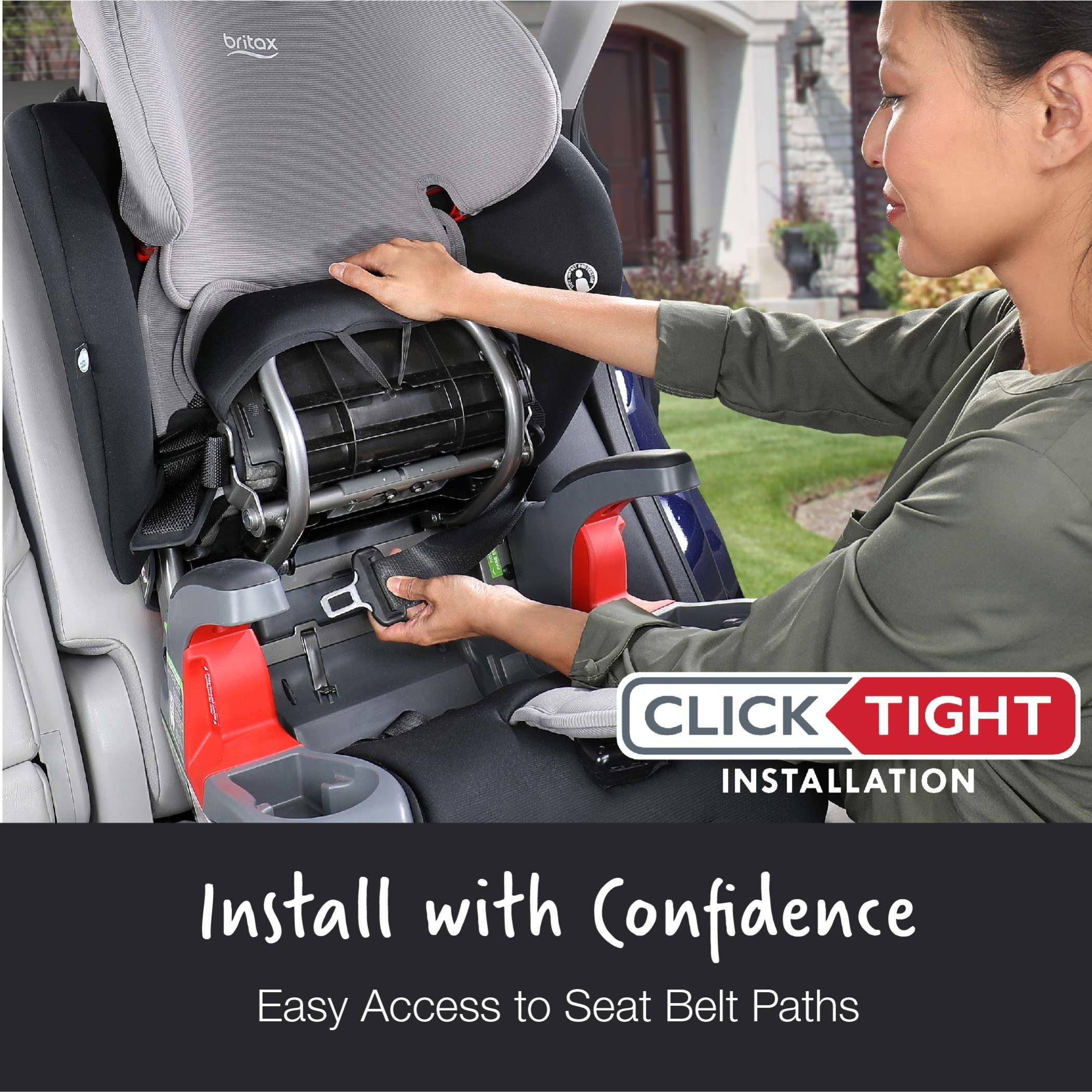 Mother Installing her Grow With You ClickTight Car Seat using ClickTight Installation