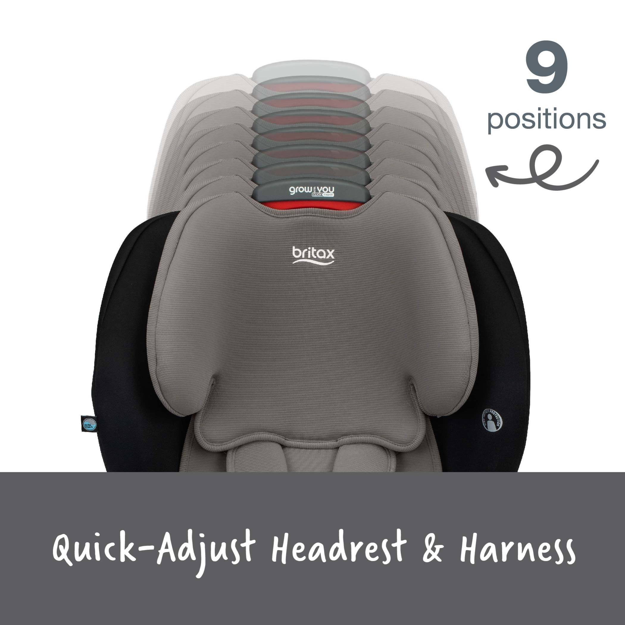 9 Position Quick-Adjust headrest on Gray Contour
