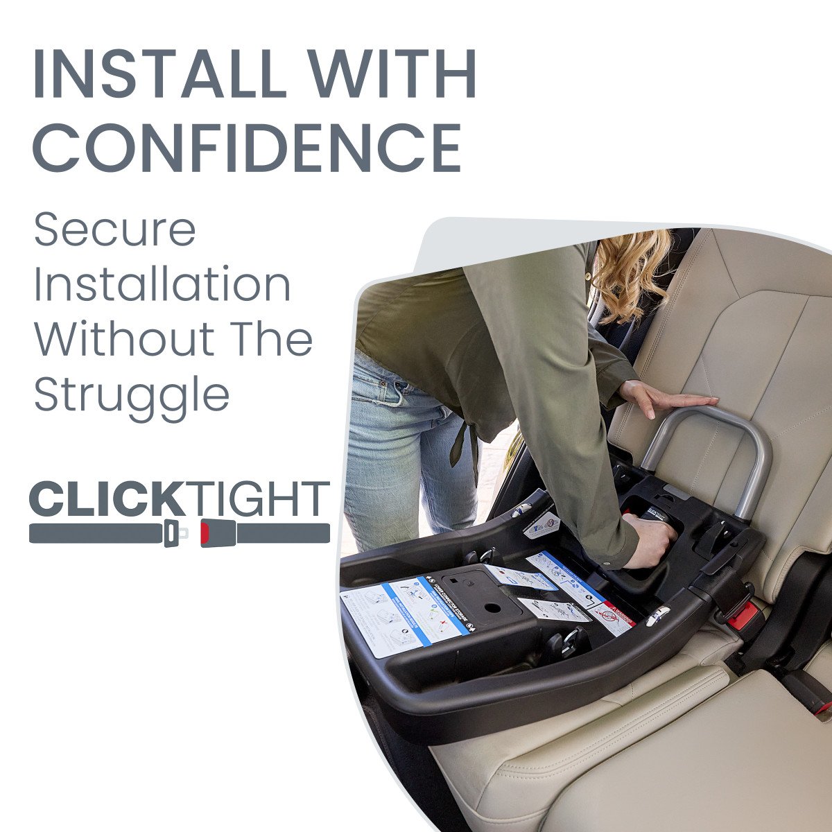 Mother Installing Infant Car Seat Base using ClickTight Technology (Copy)