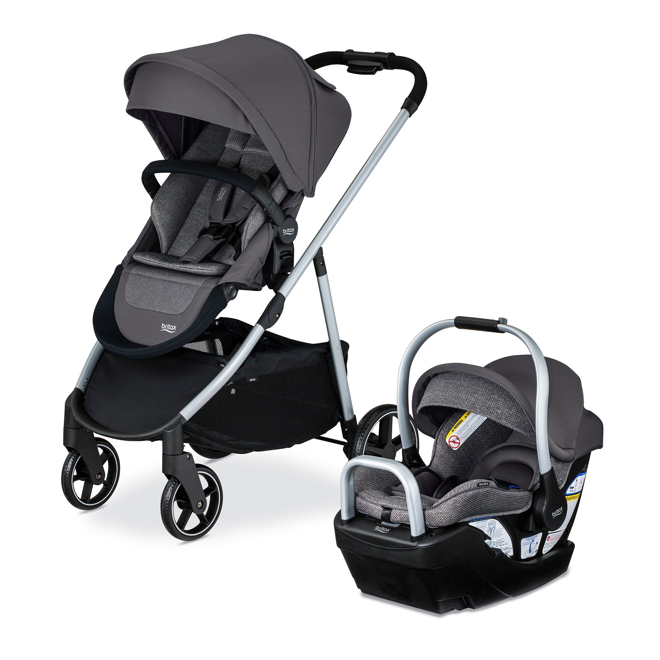 Pindot Stone Willow SC Infant Car Seat and Grove Stroller Left Facing