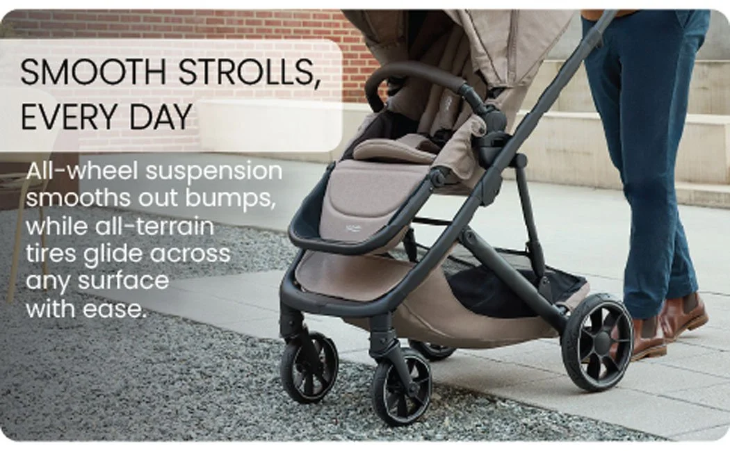 All-wheel suspension for smooth strolls