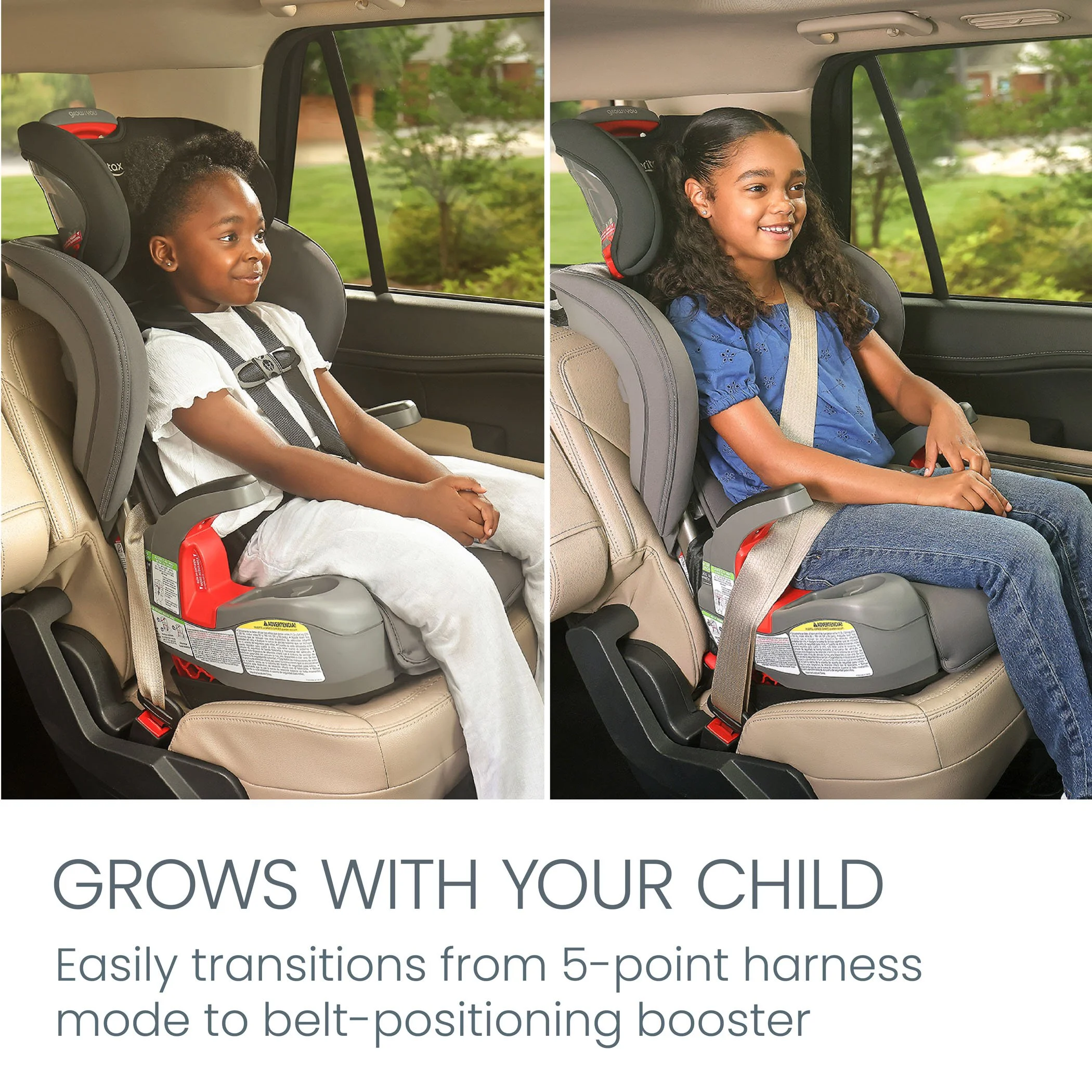 Grows with your child - easily transitions from 5-point harness mode to belt-positioning booster