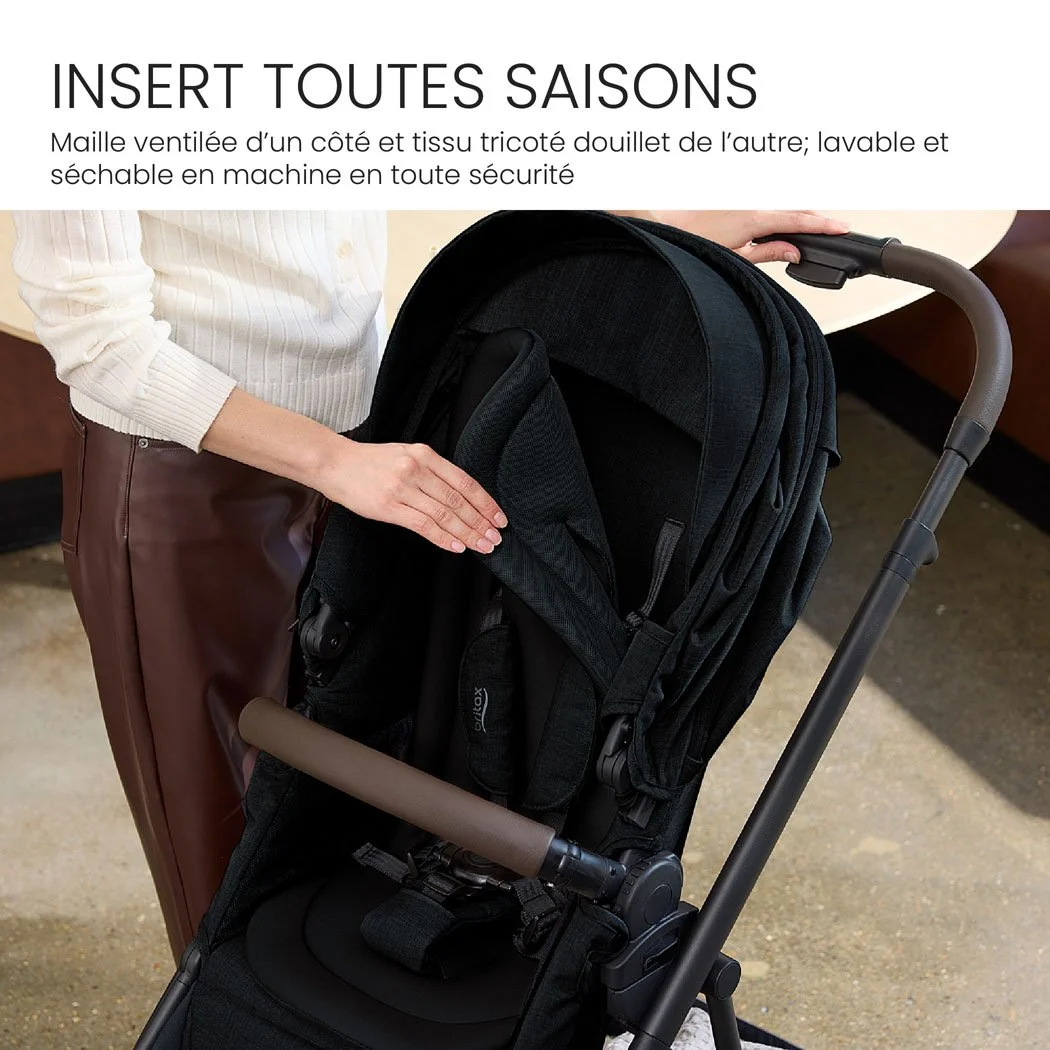 Insert toutes saisons. Maille ventilée d’un côté, tricot douillet de l’autre; lavable et séchable à la machine. 