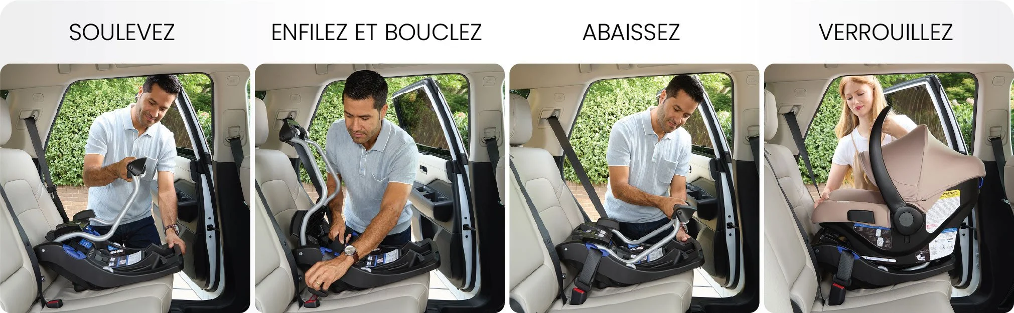 Soulevez, enfilez et bouclez, abaissez et Verrouillez.