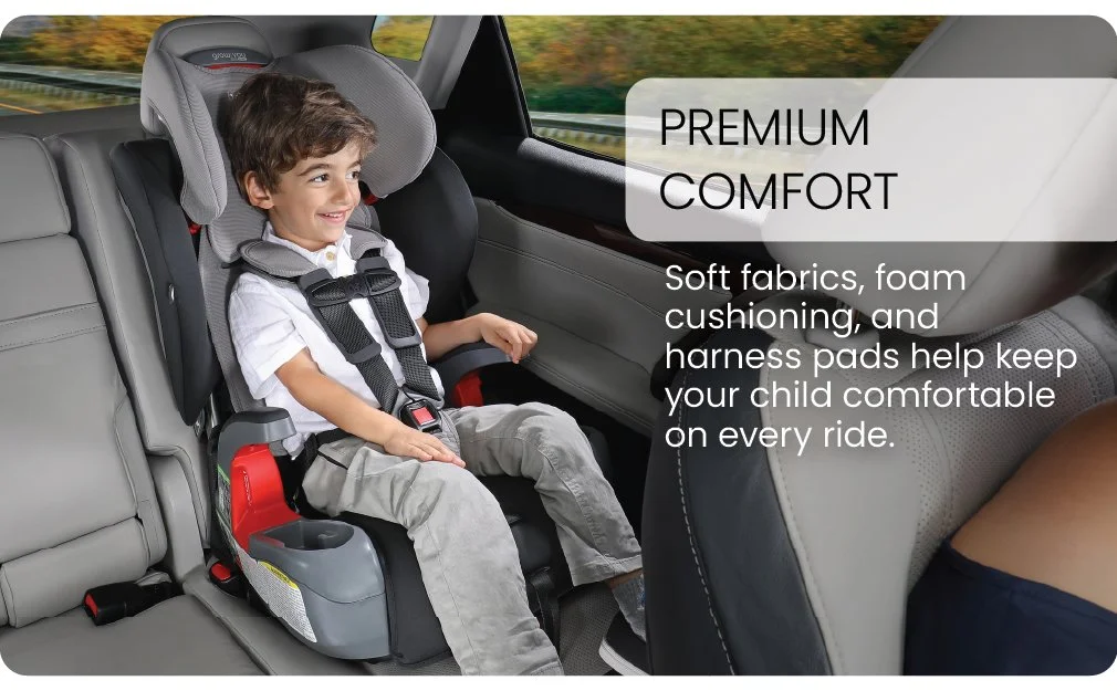 Premium Comfort. Soft fabrics, foam cushioning, and harness pads help keep your child comfortable on every ride.