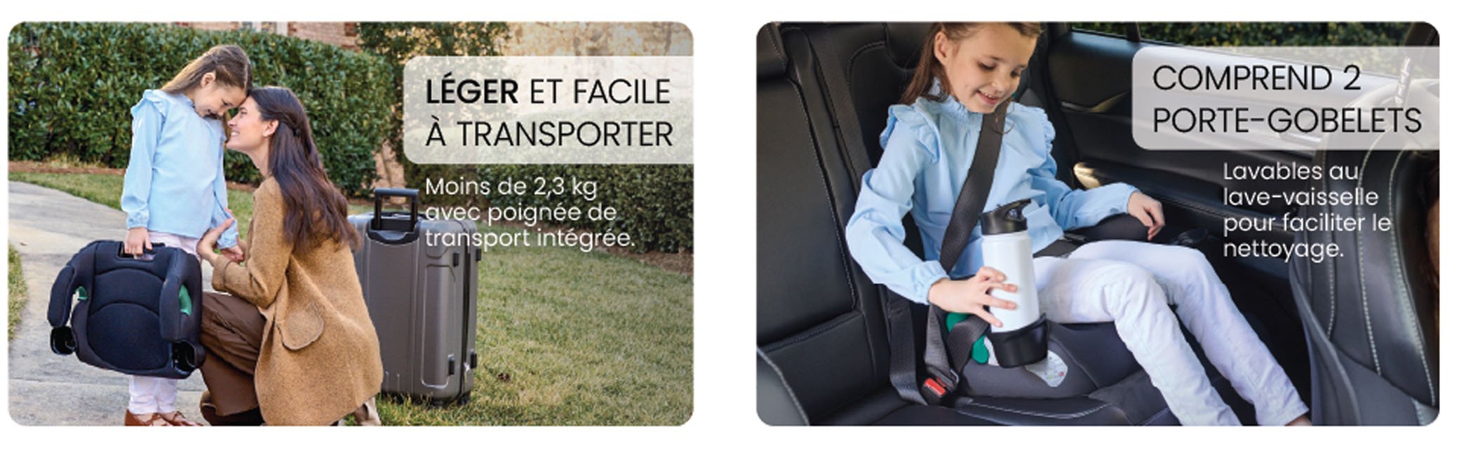 Léger et facile à transporter. Comprend 2 porte-gobelets.