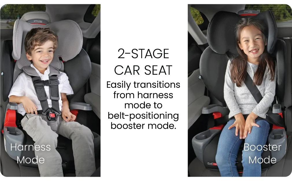 2-Stage Car Seat Easily transitions from harness mode to belt-positioning booster mode.