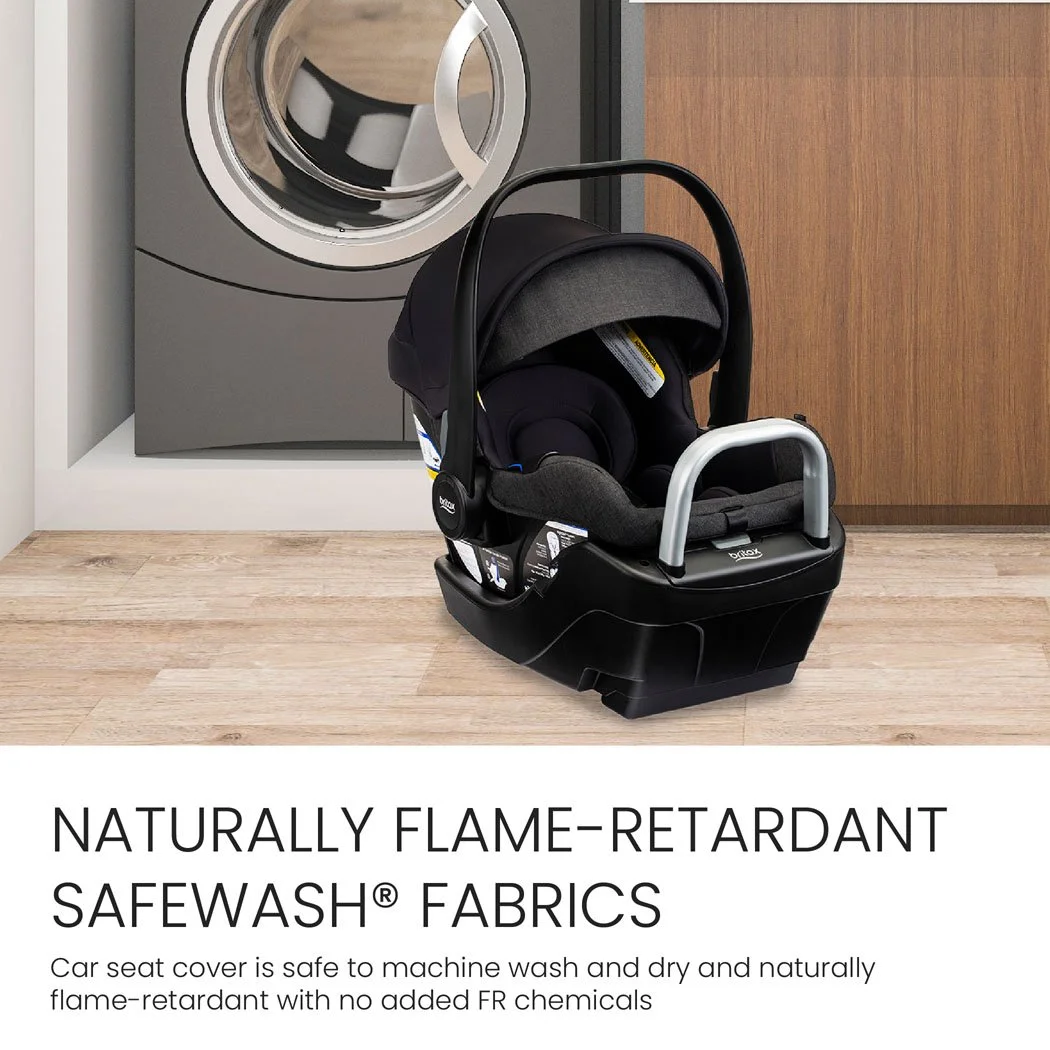 Naturally flame-retardant SafeWash fabrics. Car seat cover is safe to machine was and dry. 