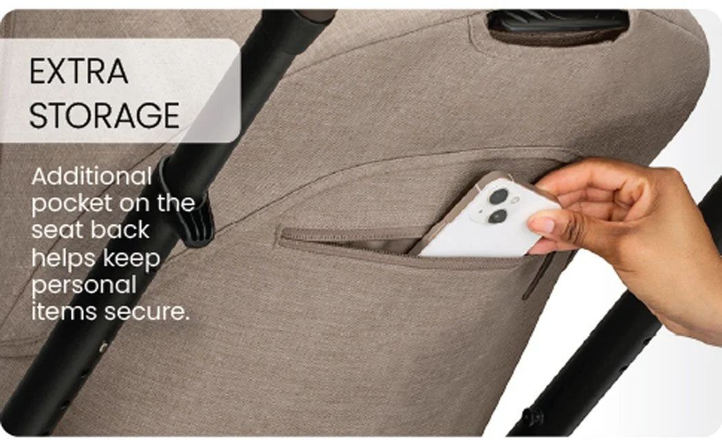 Additional pocket on seat back helps keep items secure.