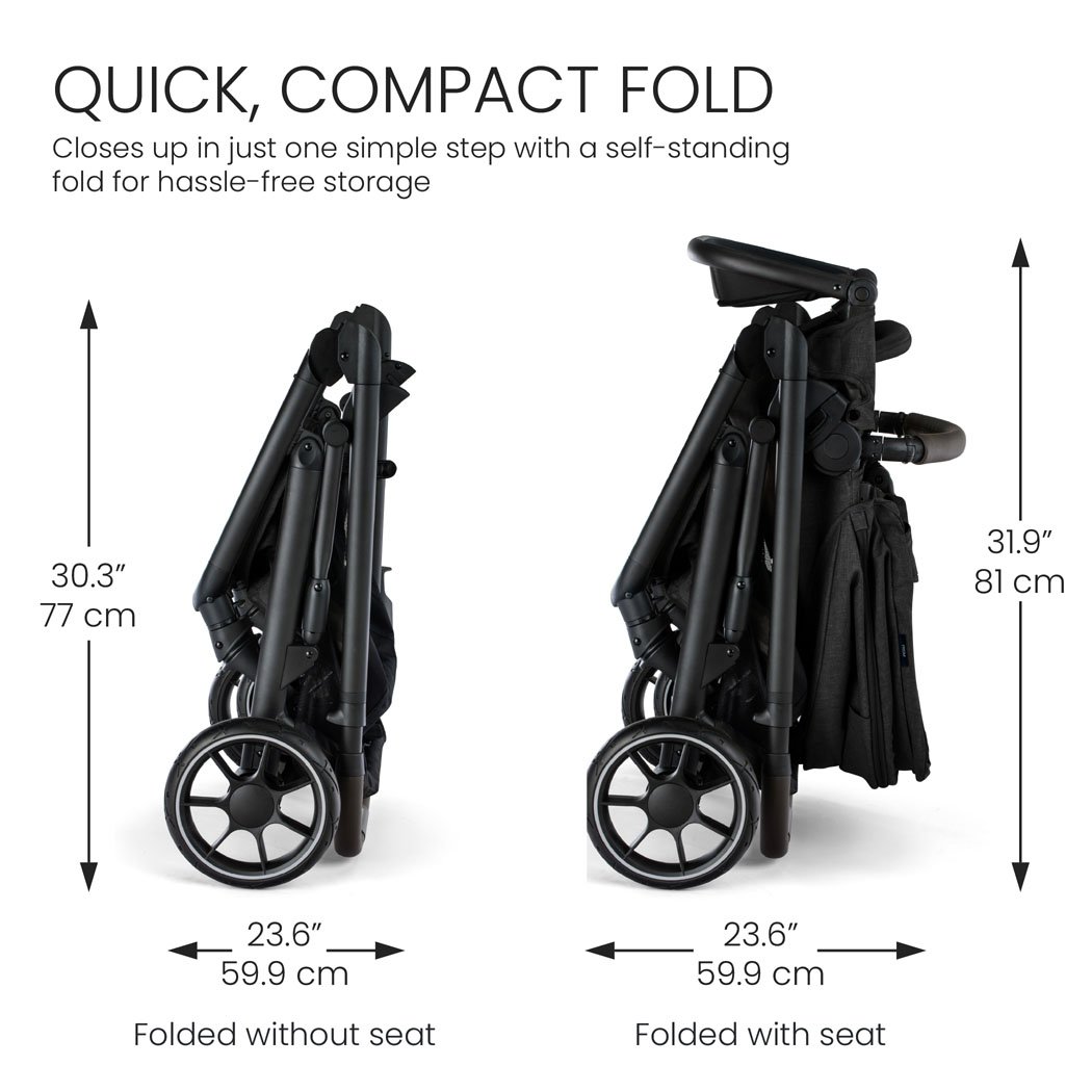Quick, compact fold. Closes in just one simple step with a self-standing fold for hassle-free storage.