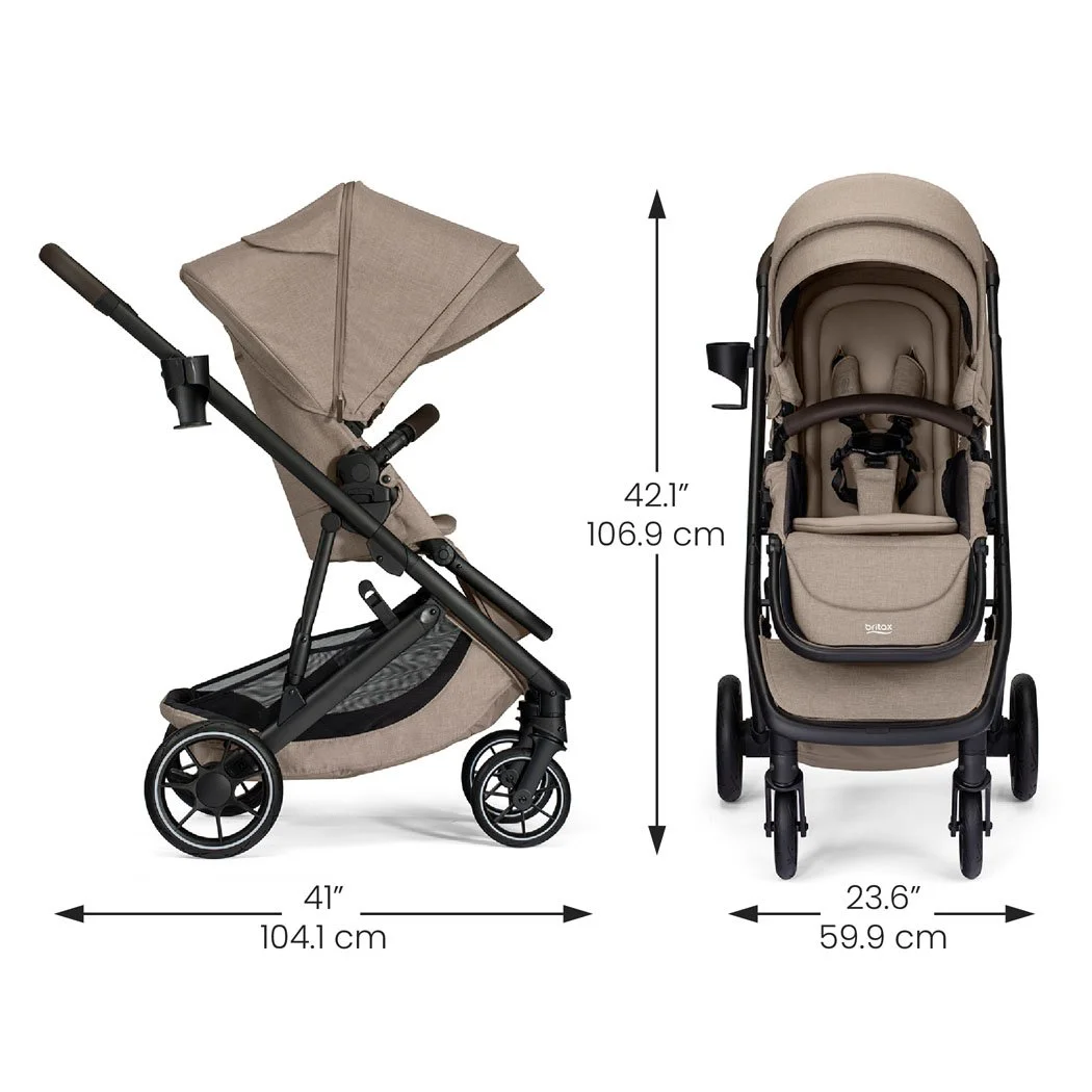 Stroller dimensions: 104.1 cm long, 106.9 cm tall, 59.9 cm wide.