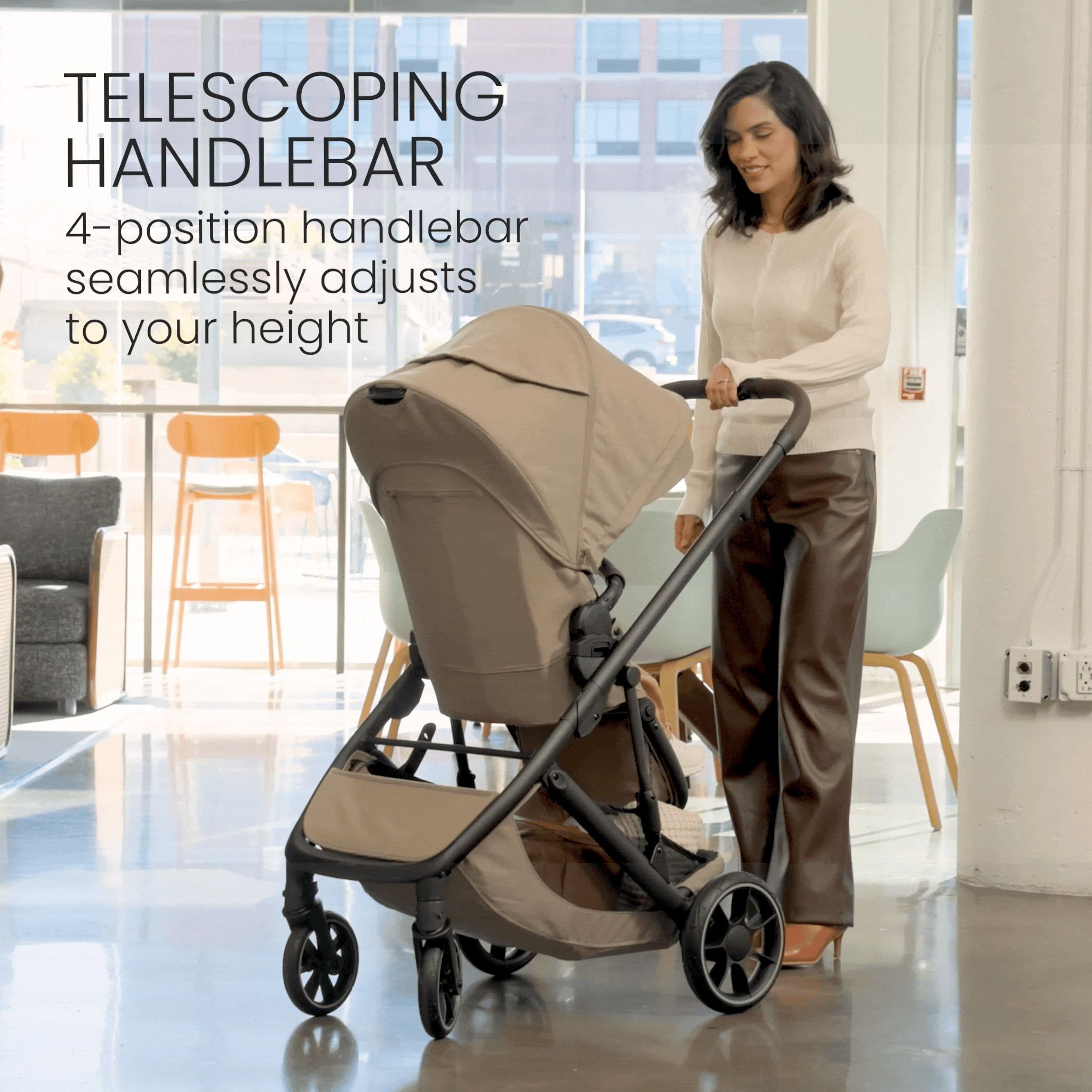 Telescoping handlebar. 4-position handlebar seamlessly adjusts to your height.  