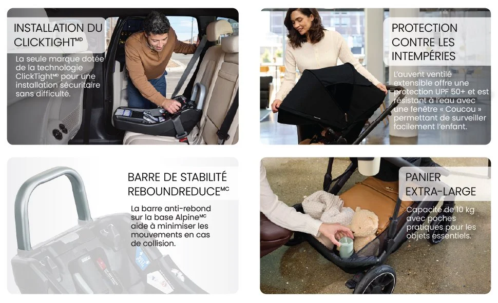 Installation rapide, sécuritaire et facile pour les parents. Technologie ClickTight.