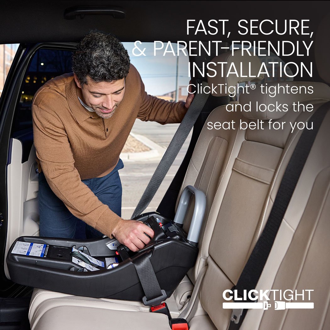 Fast, secure, and parent-friendly installation. ClickTight tightens and locks the seat belt for you. 