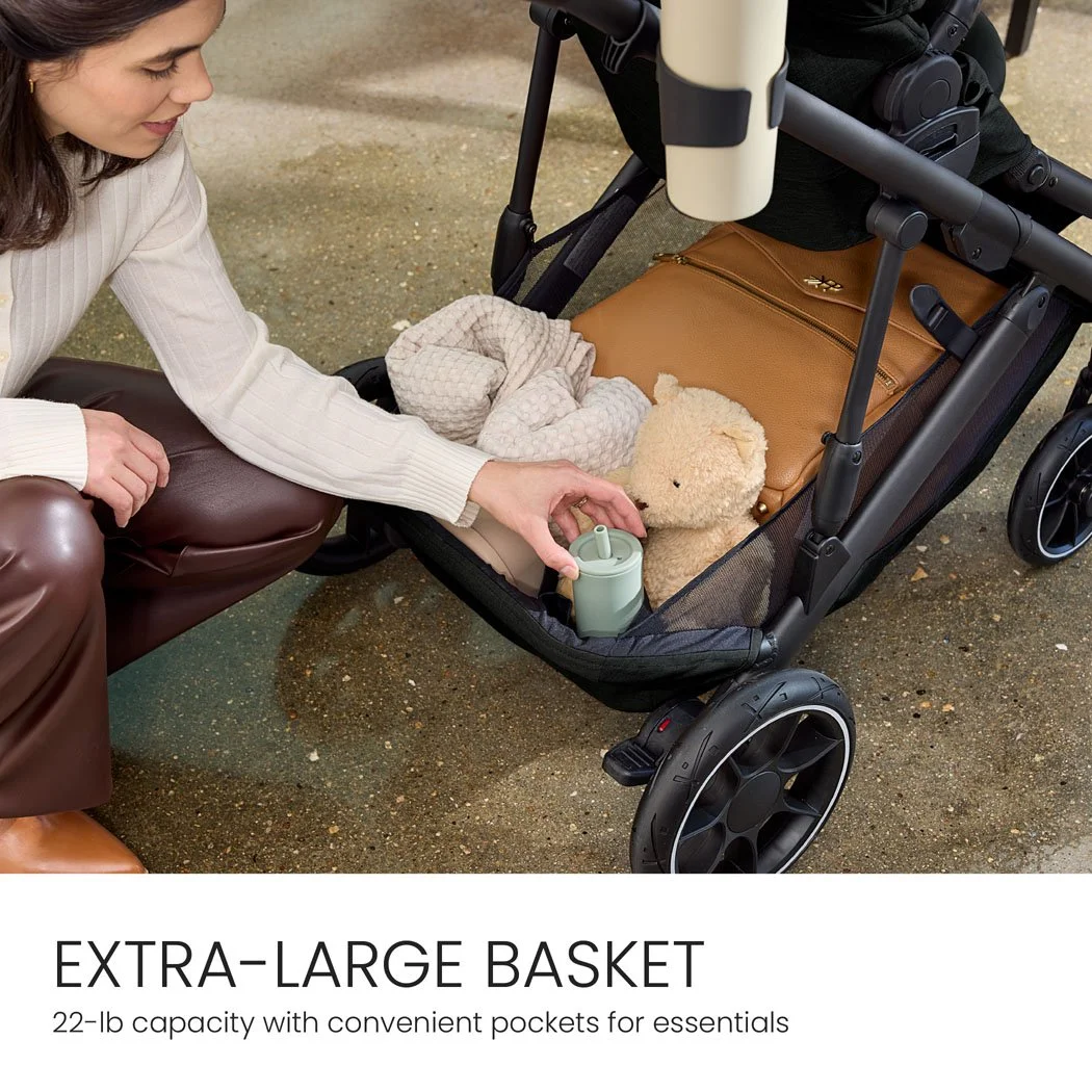 Extra-large basket. 22-pound capacity with convenient pockets for essentials.