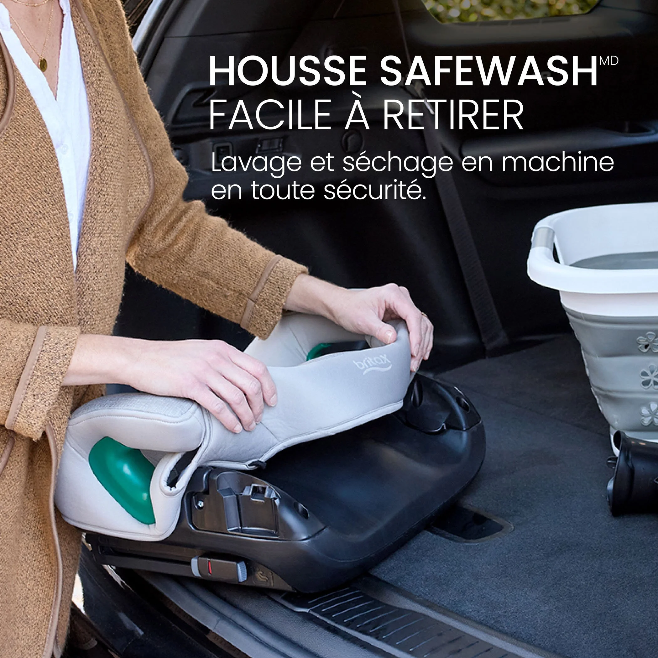 Housse SafeWash facile à retirer. Lavage et séchage en machine en toute sécurité. 