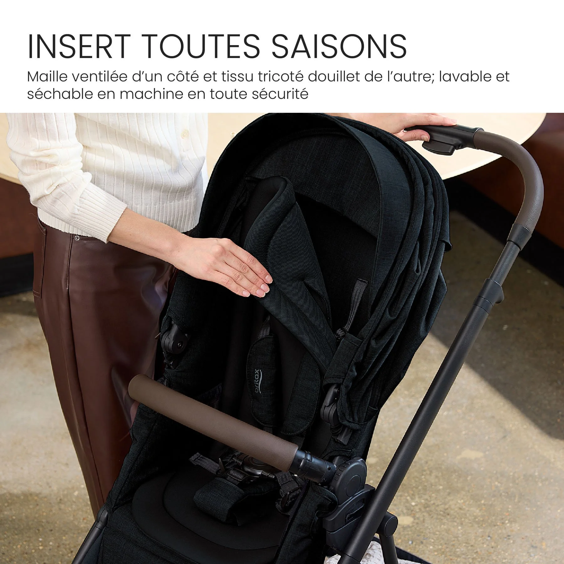 Insert toutes saisons. Maille ventilée d’un côté et tissu tricoté douillet de l’autre. 