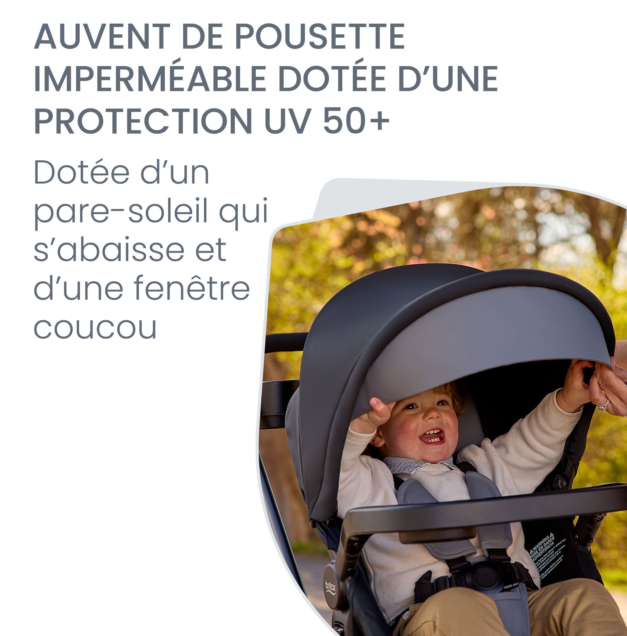 Auvent de pousette imperméable dotée d'une protection UV 50+