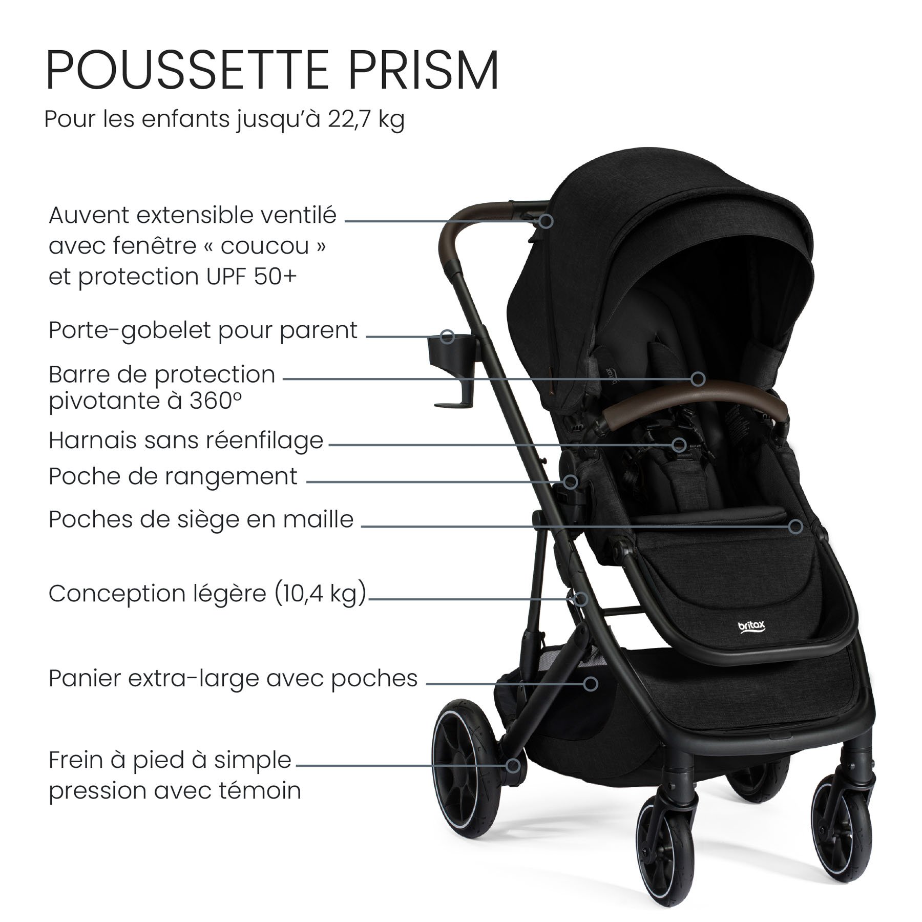 Poussette Prism. Pour les enfants jusqu’à 22,7 kg. 