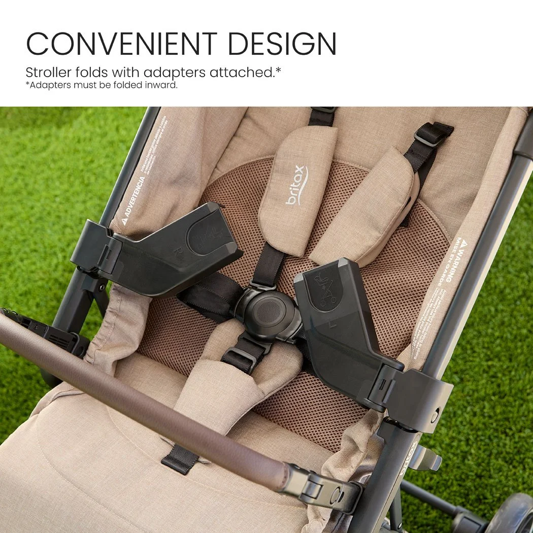 Convenient design. Stroller folds with adapters attached. Adapters must be folded inward. 