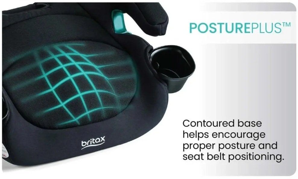 PosturePlus Contoured Base helps encourage proper posture and seat belt positioning.