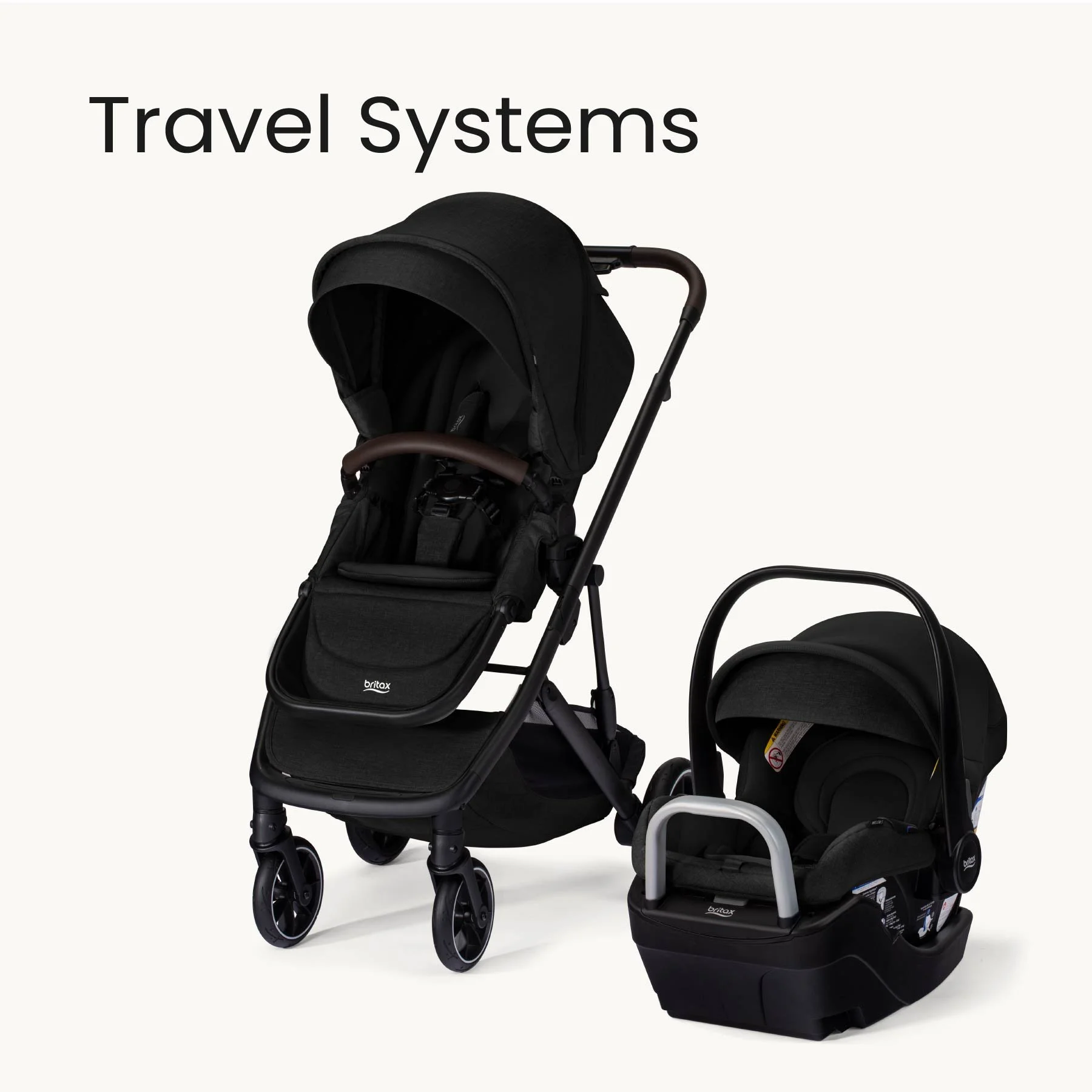 Raven black stroller with leatherette bumper bar and infant car seat with anti rebound bar
