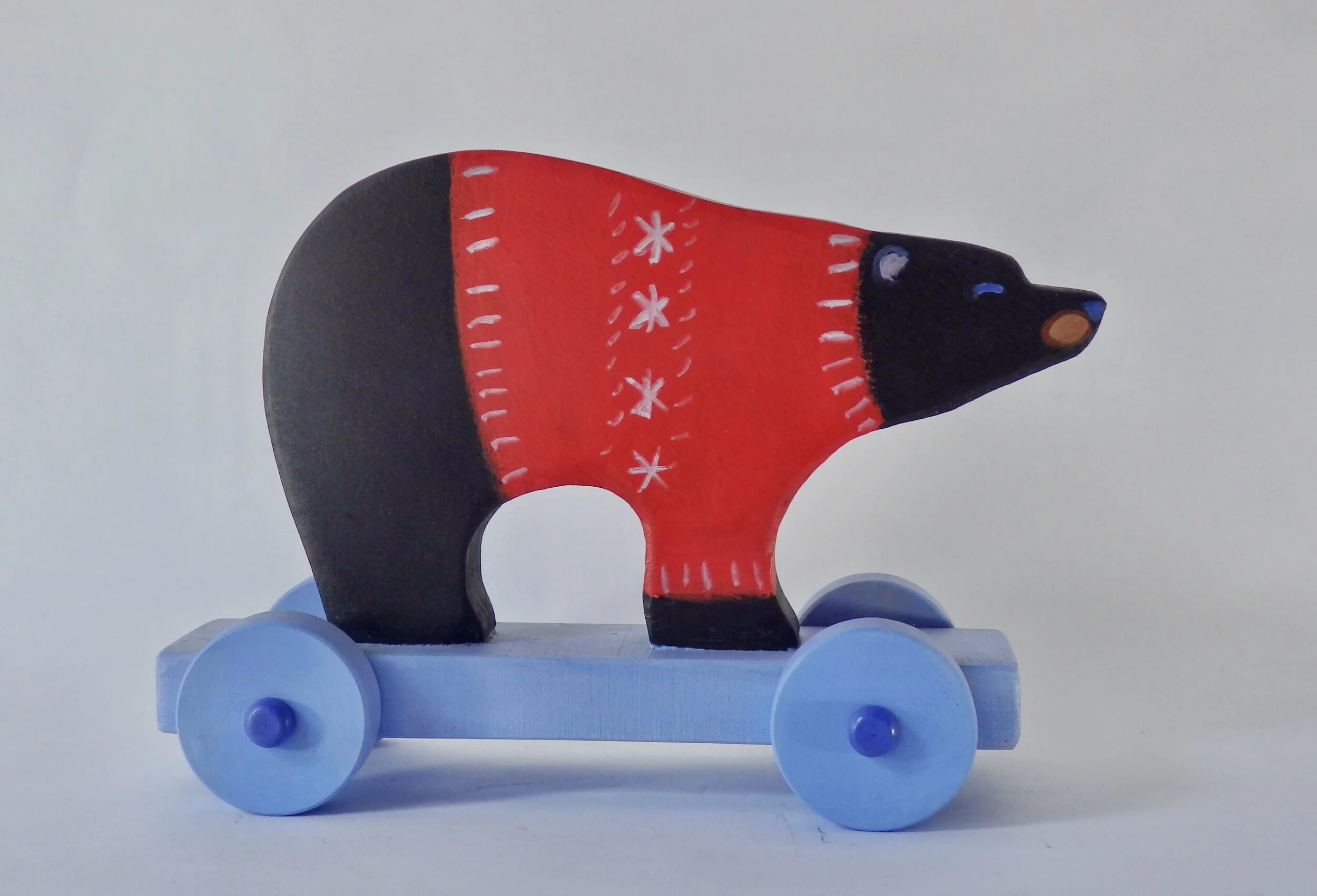 Black Bear with Red Sweater pull-toy.