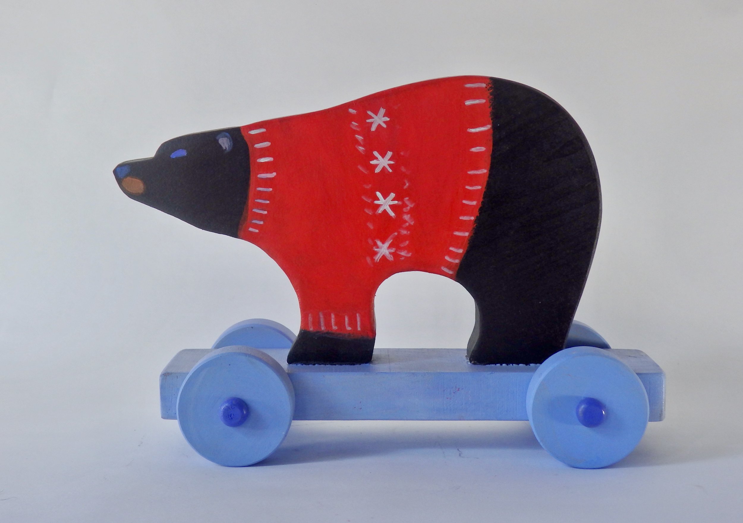 Black Bear with Red Sweater pull-toy.
