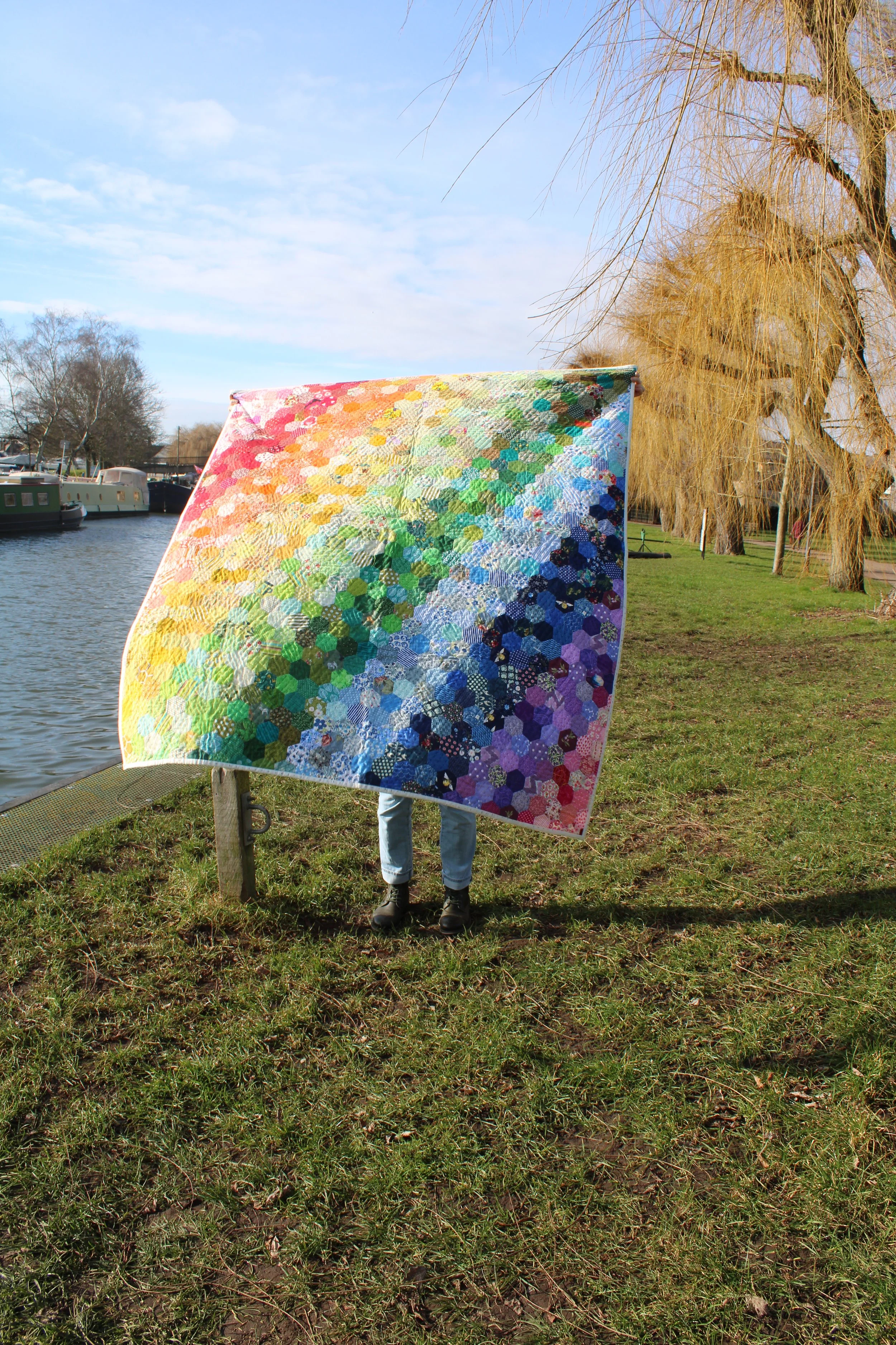 Rainbow Hexie Quilt and Cushion
