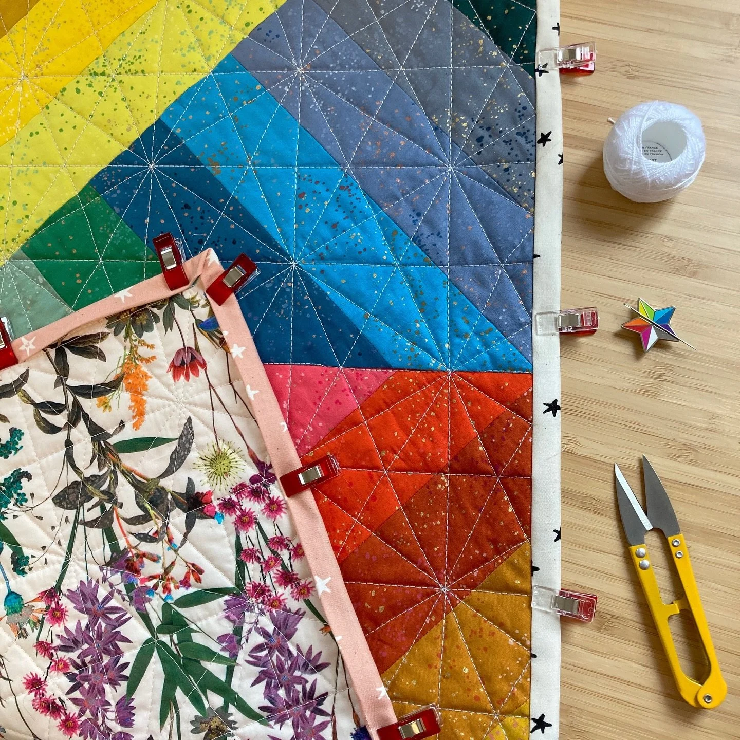 My favourite binding technique has to be big-stitch binding! I just love the texture it gives and it&rsquo;s such a nice contrast to finish a machined quilt with what is almost a piece of embroidery. I also love the colour pop it can bring; I use thi