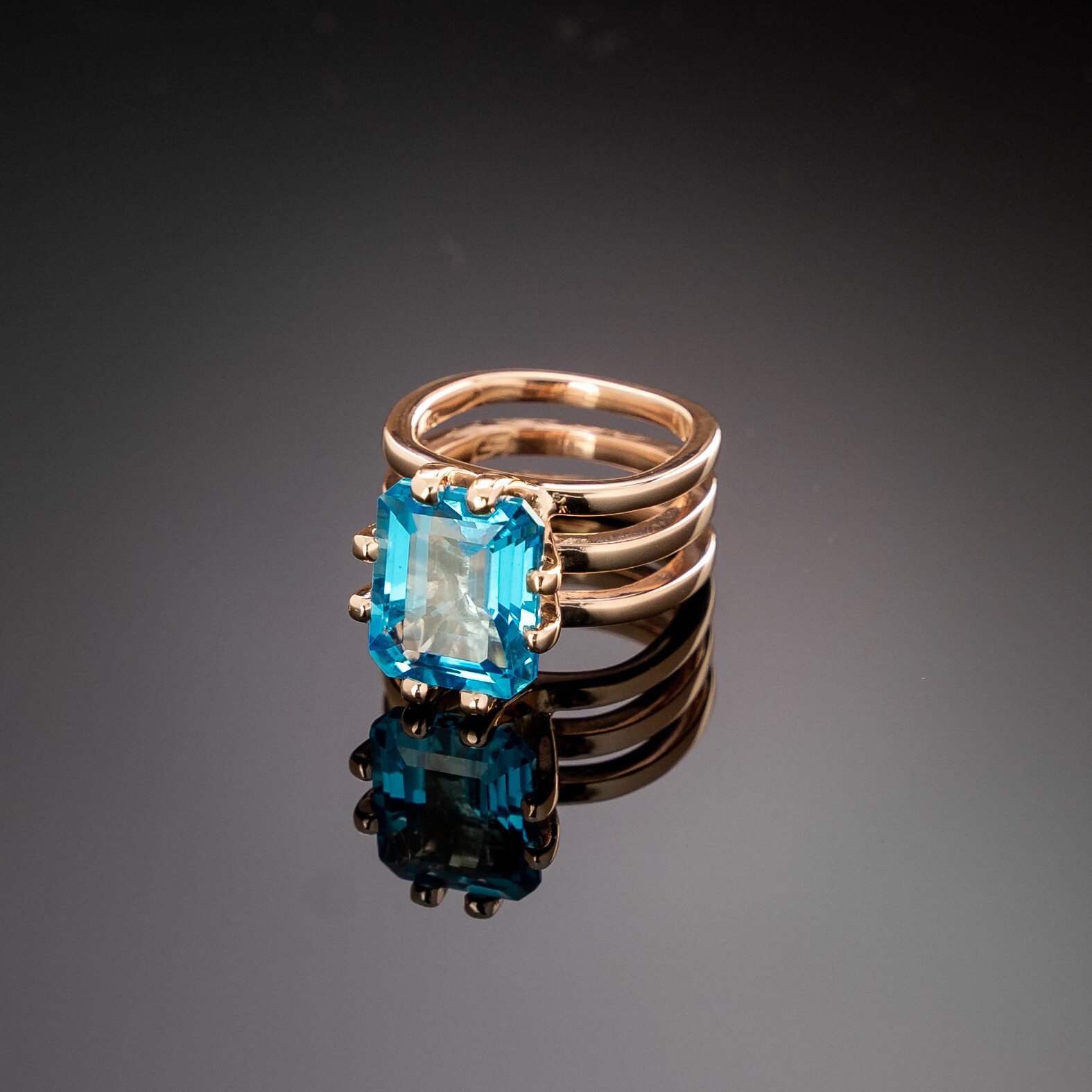 Triple Crown Rose Gold Swiss Blue Topaz, size 5