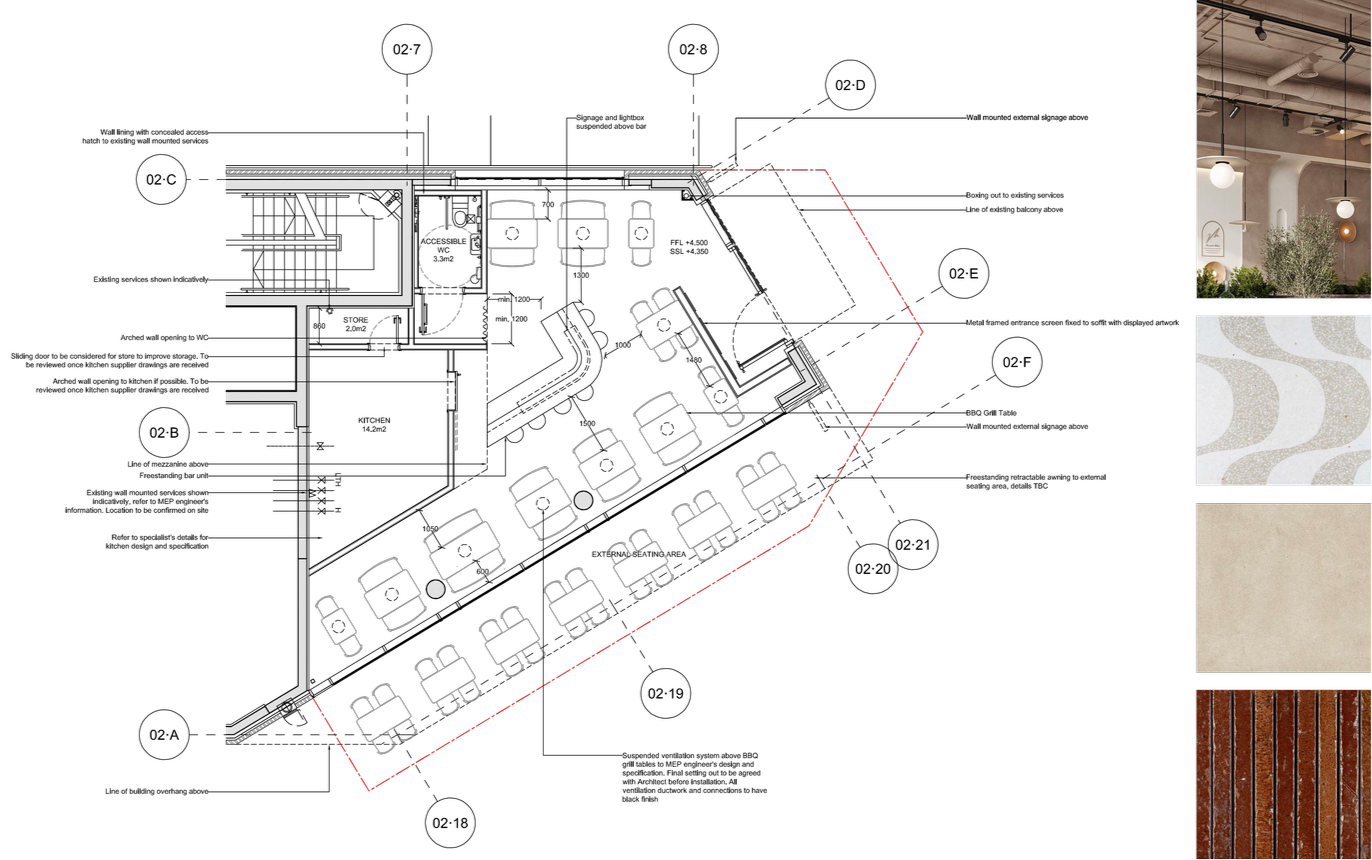 A new restaurant interior fit out in the Ram Quarter development, Wandsworth.                               
Project Status: In Progress