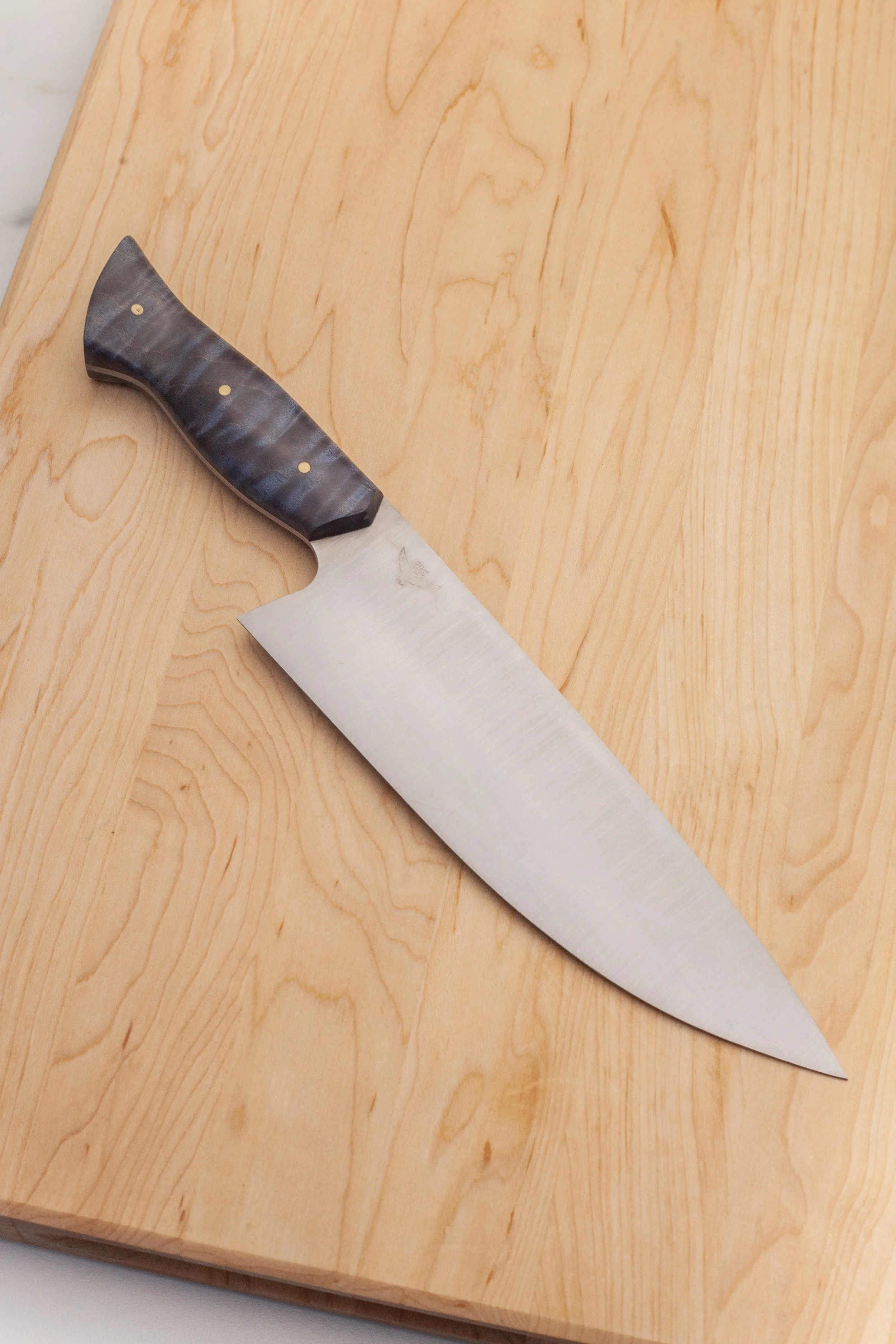 MIDNIGHT BLUE CURLY MAPLE 7.5" CHEF'S KNIFE