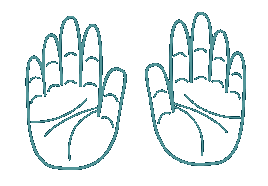 Line drawing of two open hands with palms facing inward.