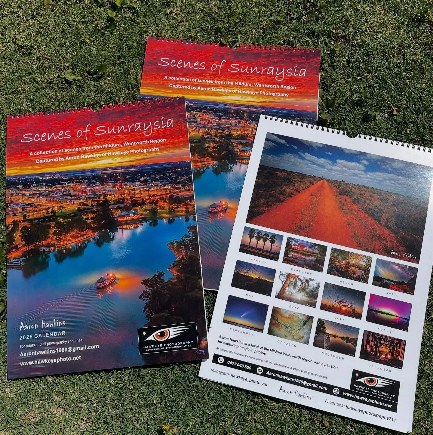 A3 2026 Hawkeye Photography: Scenes of Sunraysia calendar. 
Large format with easy to read large date boxes for your special dates, vibrant images sure to get a wow all year round and professionally printed and bound. Perfect for the kitchen, office