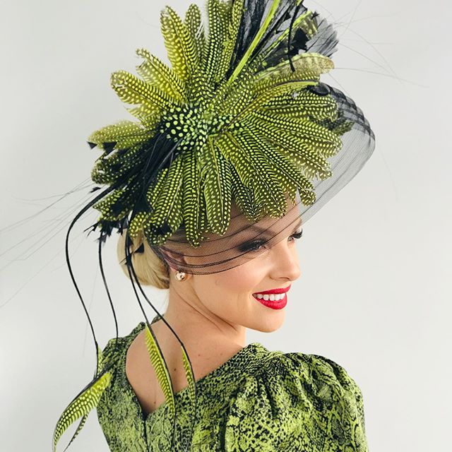 #neilgrigg #millinerycouture #animalprint #chartreuse #brittany #melbournecupfashion #oaksday #millinerycompetition  the beautiful Brittany Tamou wears Neil Grigg  in the Millinery award at Melbourne Cup Carnival... unfortunately no cigar again this 
