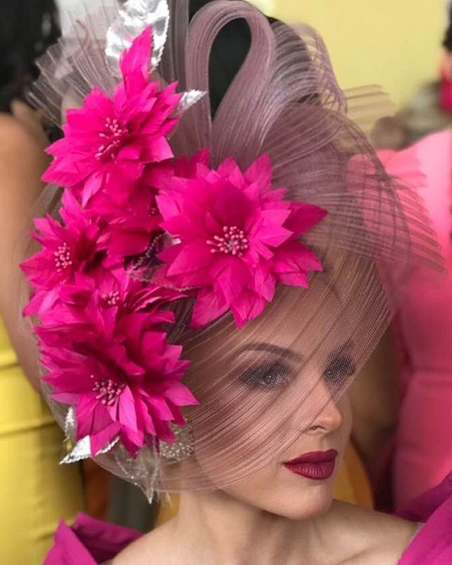 #neilgrigg #millinerycouture #melbournecupfashion #spring#fashionsonthefield #cerise #dreamy #brittanytamou  the beautiful Brittany Tamou in a smoky sheer headpiece with cerise feather flowers by Neil Grigg for Melbourne Cup day