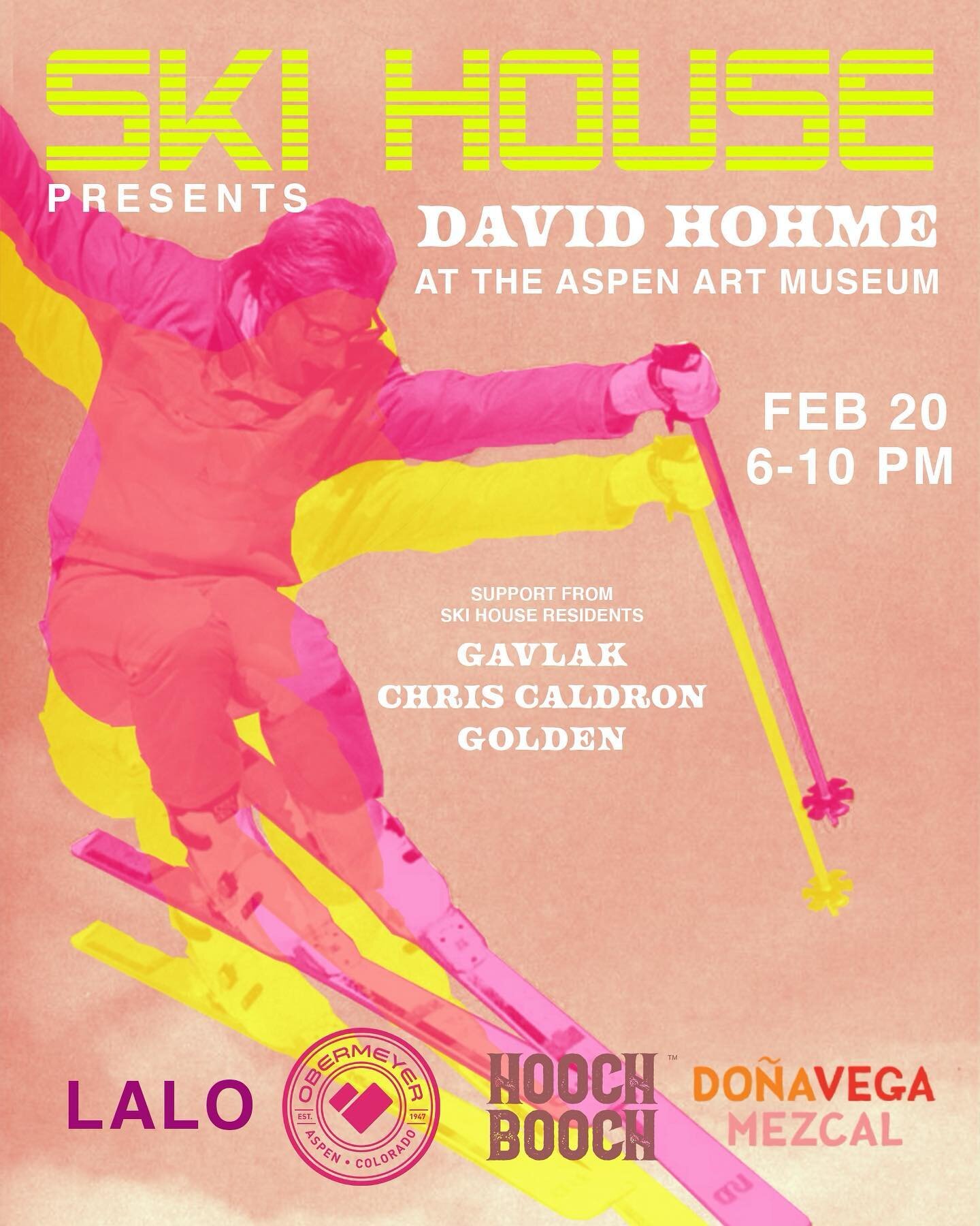 🎿SKI HOUSE is BACK and excited to present a mesmerizing evening at the Aspen Art Museum with music from the world-renowned @davidhohme and support from Colorado locals Golden, Chris Cauldron and Gavlak. Ticket link in bio! Sponsored by @lalospirits 