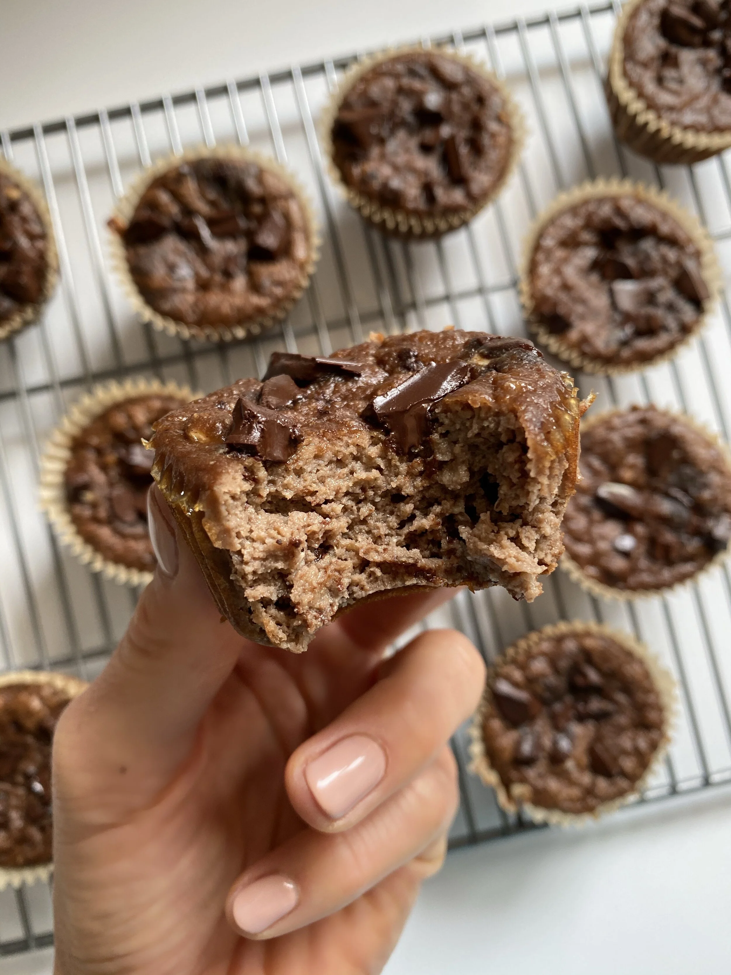 no sugar added banana double chocolate chip muffins